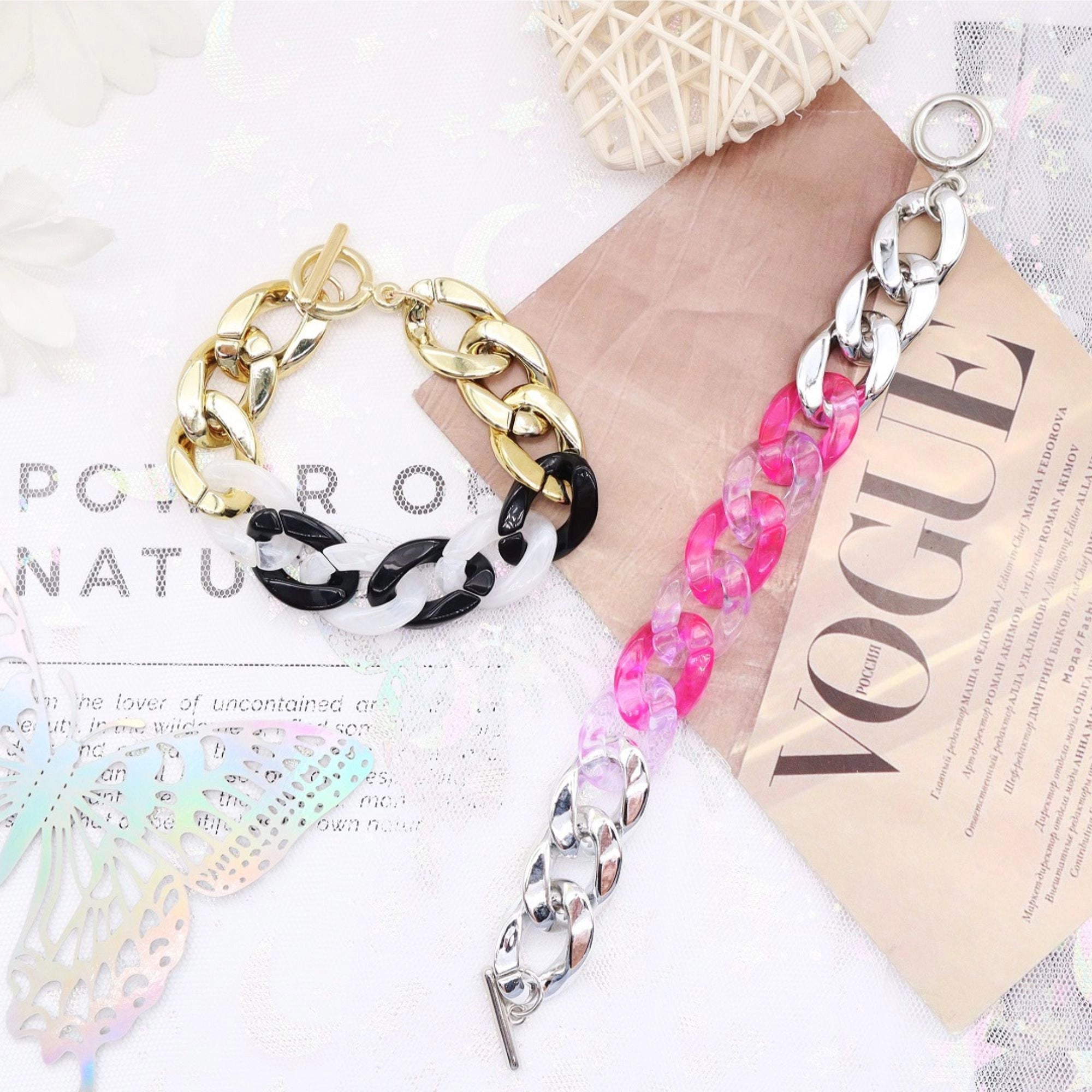 Chunky Acrylic Chain Link Bracelets – Dual Tone Collection