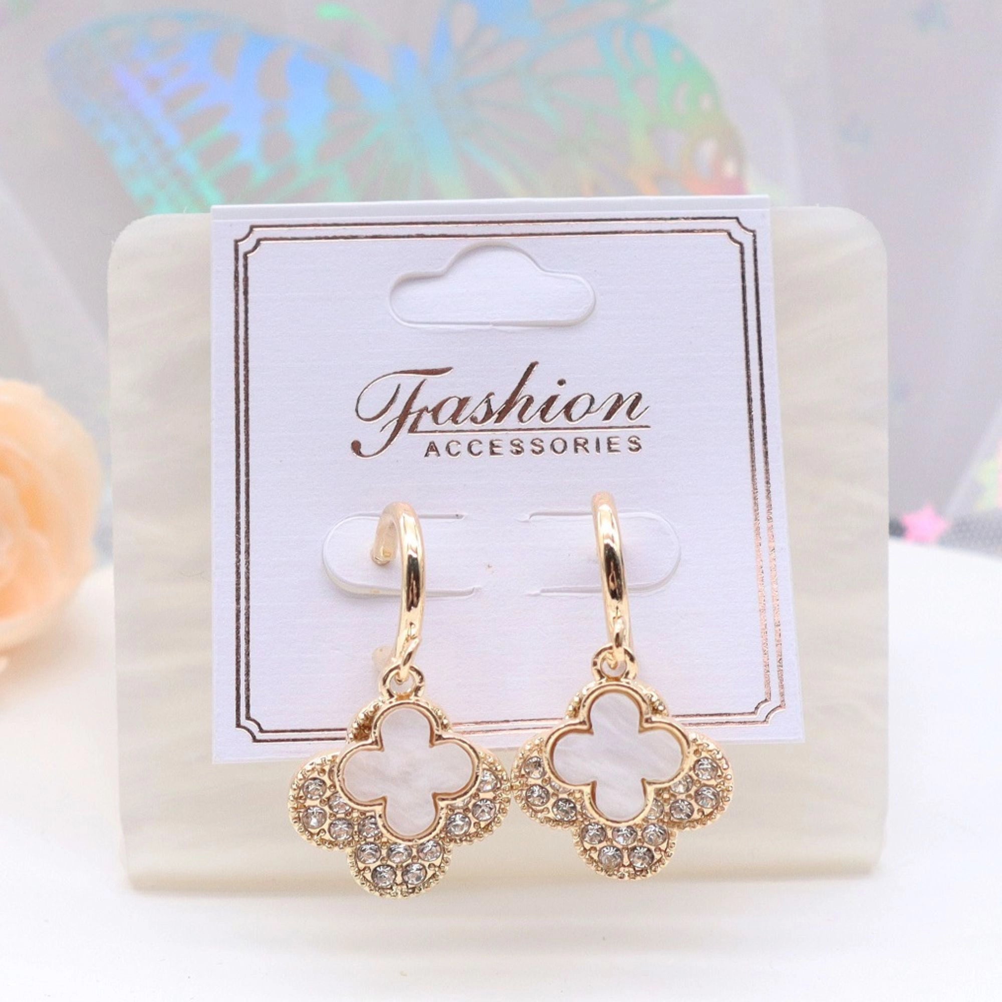 Lucky Clover Hoops | Pave Crystal Dangle Earrings