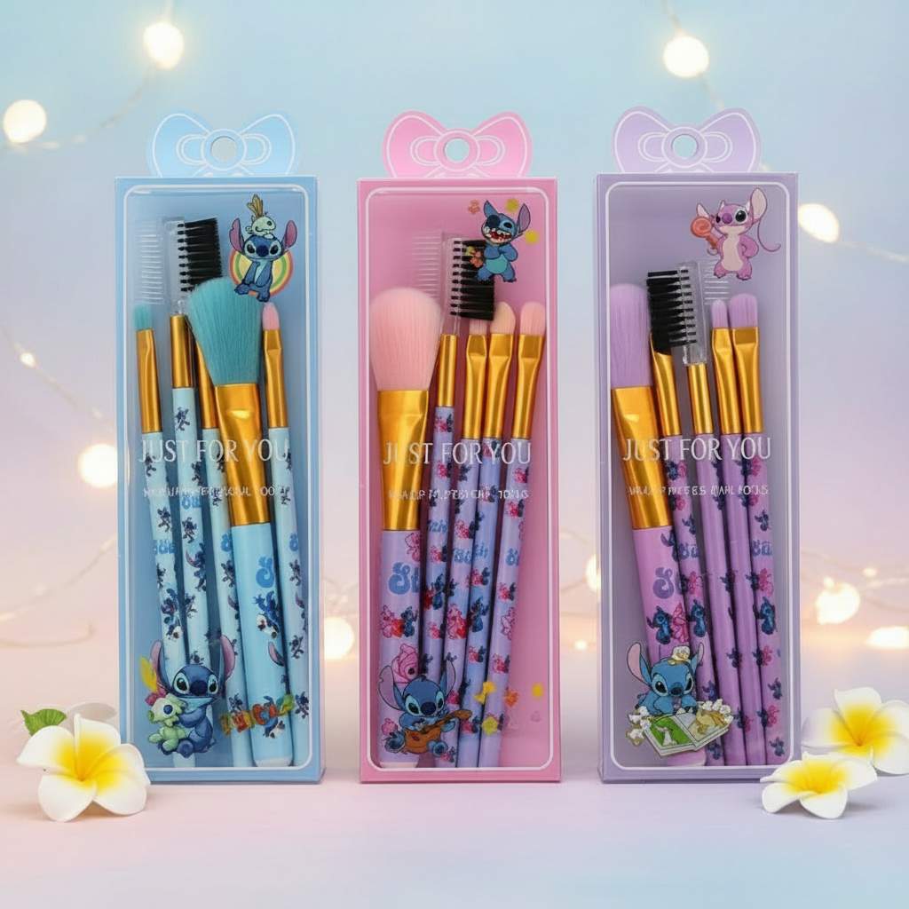 5-Piece Cute Cartoon Travel Makeup Brush Set | Soft Synthetic