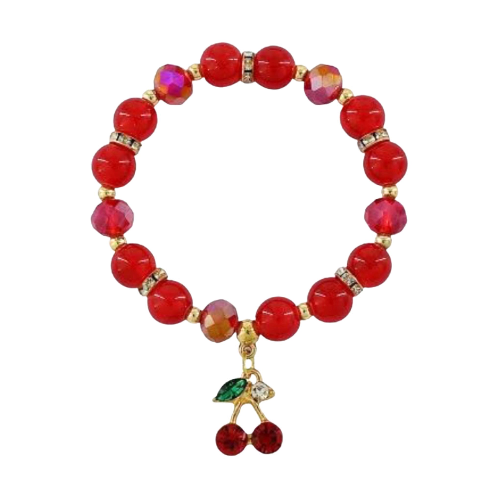 Red Cherry Charm Beaded Bracelet