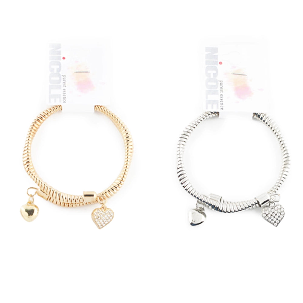 Elegant Gold/Silver-Tone Heart Charm Fashion Bracelet