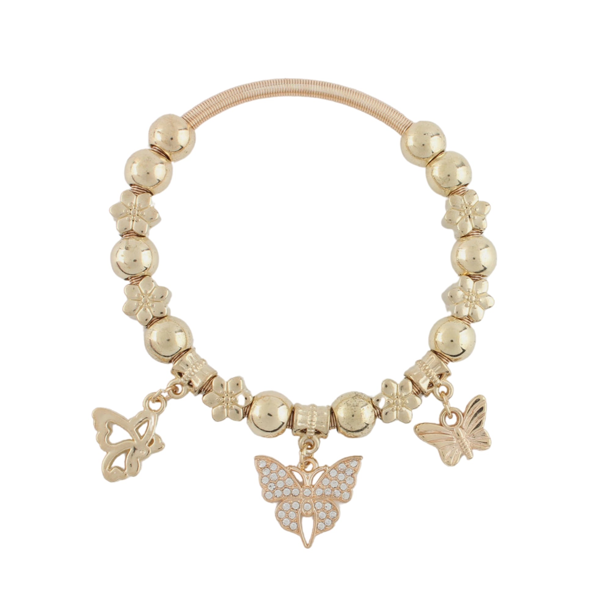 Delicate Dazzle: Flower & Butterfly Stretch Bracelet