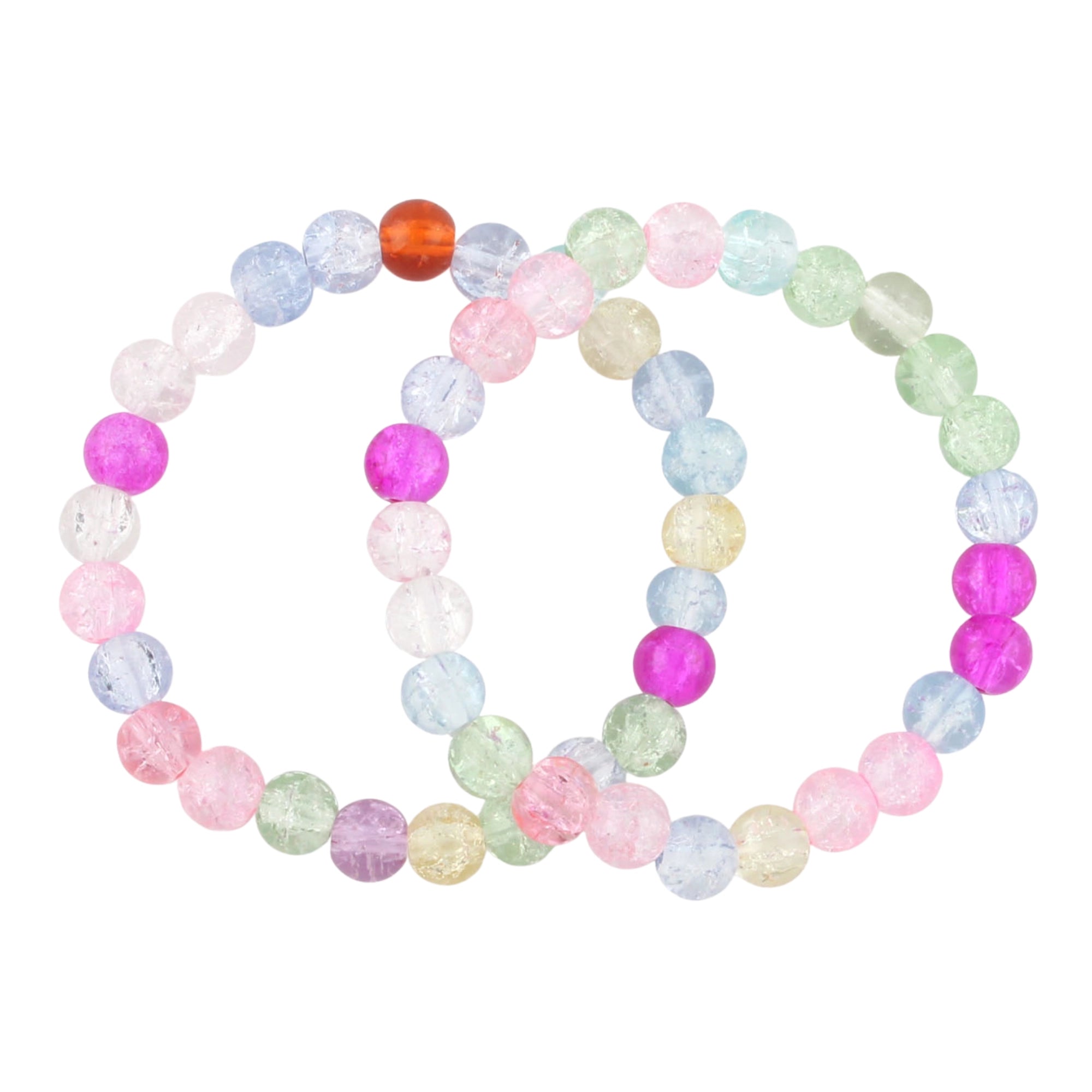 Pastel Crackle Acrylic Bead Stretch Bracelet Set – Colorful Iridescent Beaded Jewelry for Women
