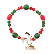 Christmas Beaded Bracelet – Red & Green Noel Reindeer Charm Holiday Jewelry