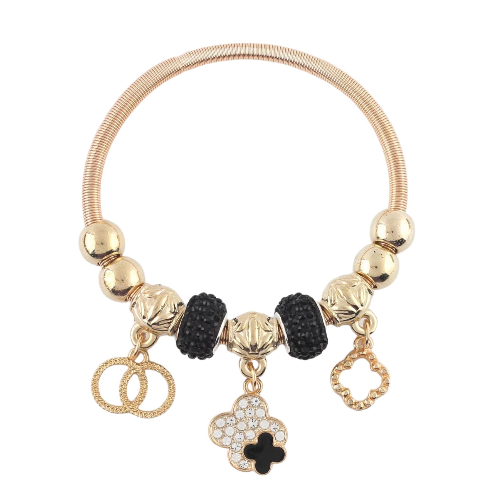 Luxury Look Clover Charm Bracelet - Black Pave Bangle.