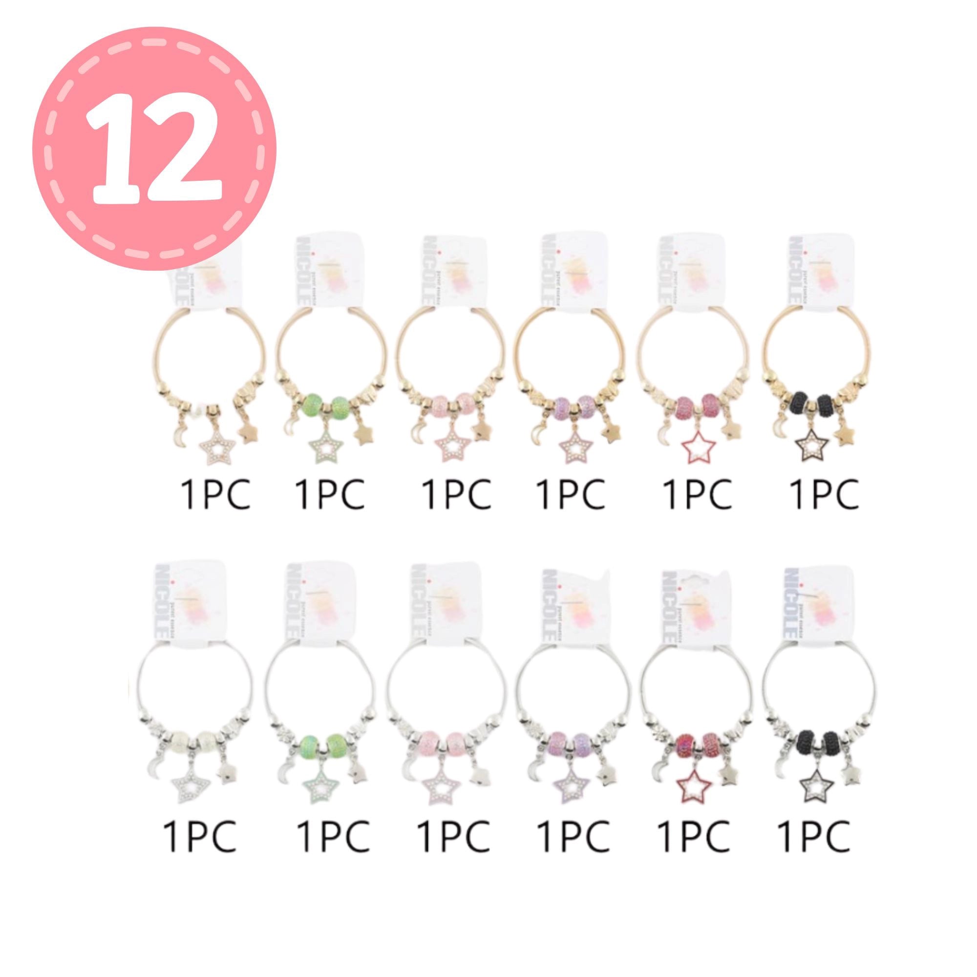 Moon & Star Charm Beaded Bracelet