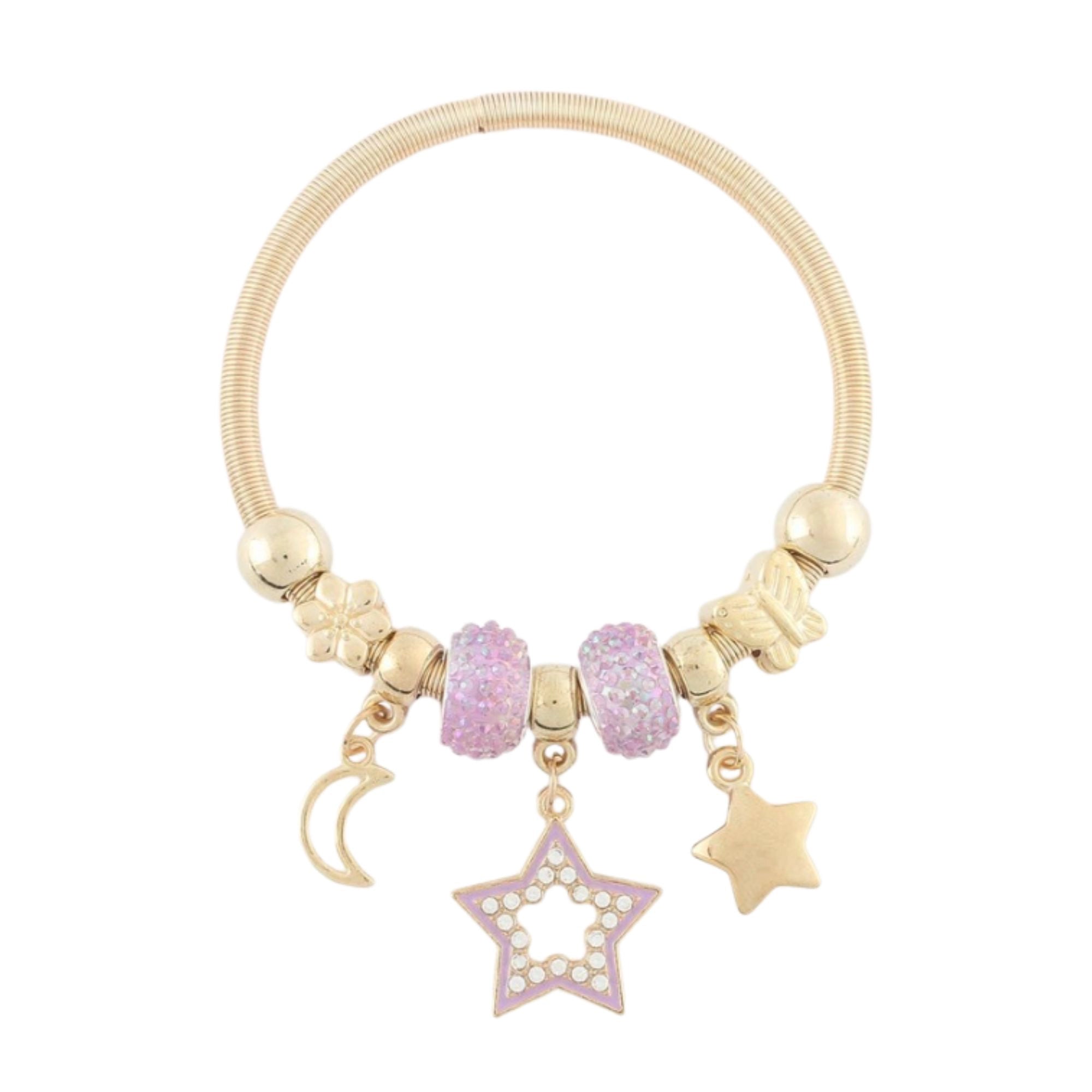 Moon & Star Charm Beaded Bracelet