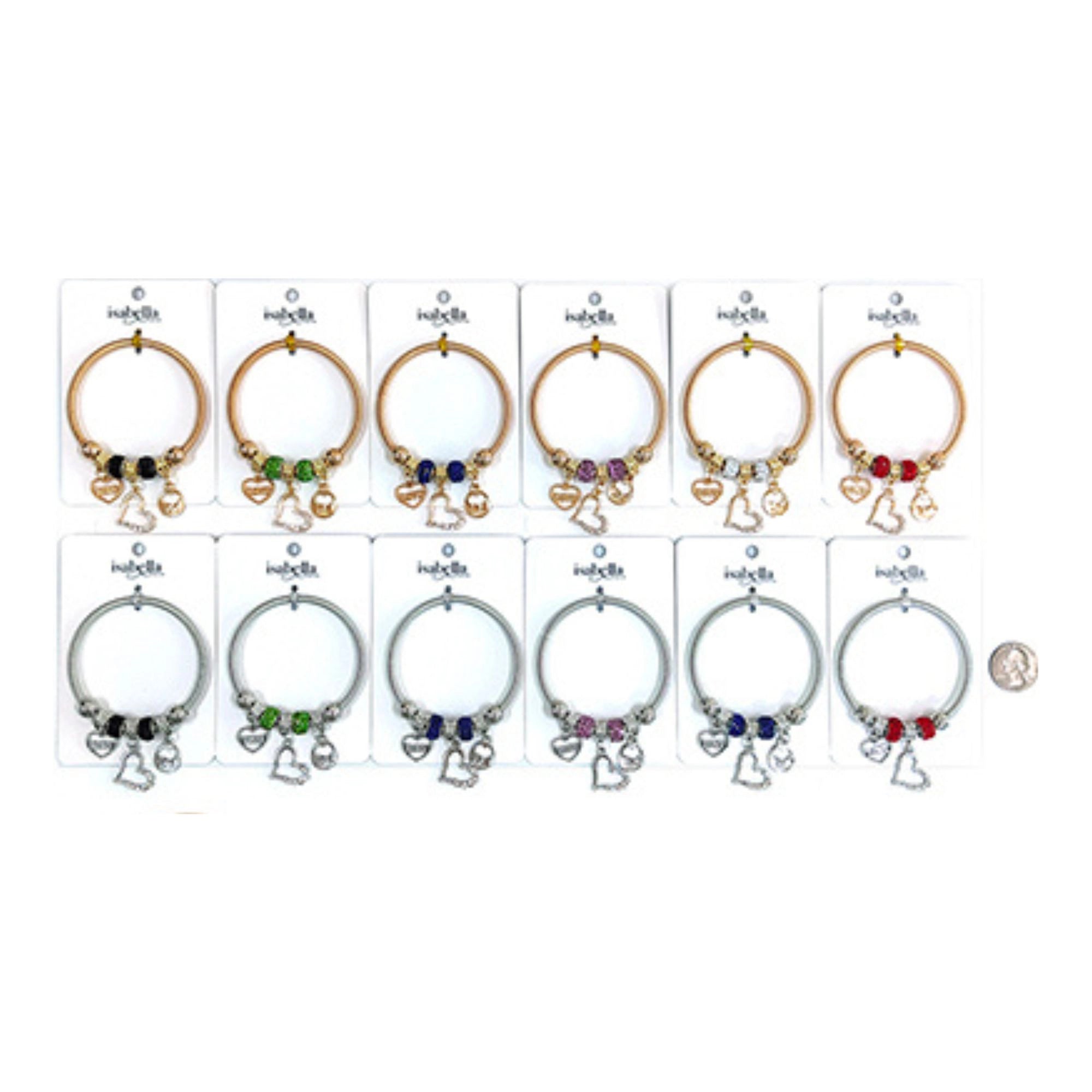 Heart Charm Bangle with Green Crystal Accents