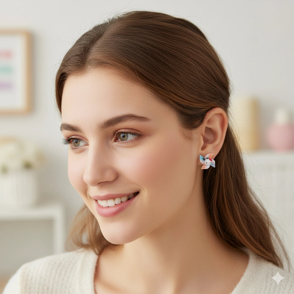 Kawaii Inspired Pinwheel Character Stud Set