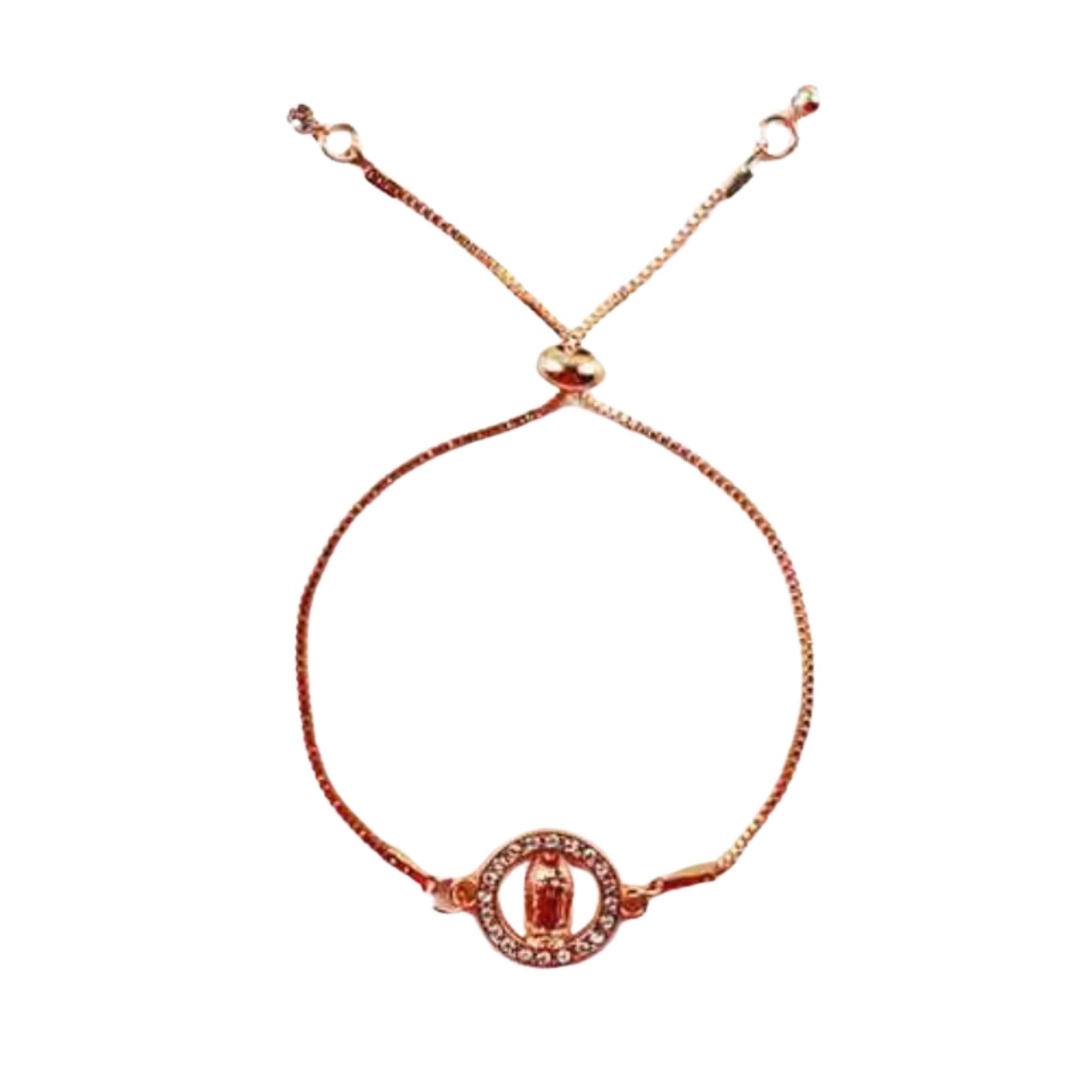 Sacred Sparkle: Adjustable Virgin Mary Bolo Bracelet in Rose Gold