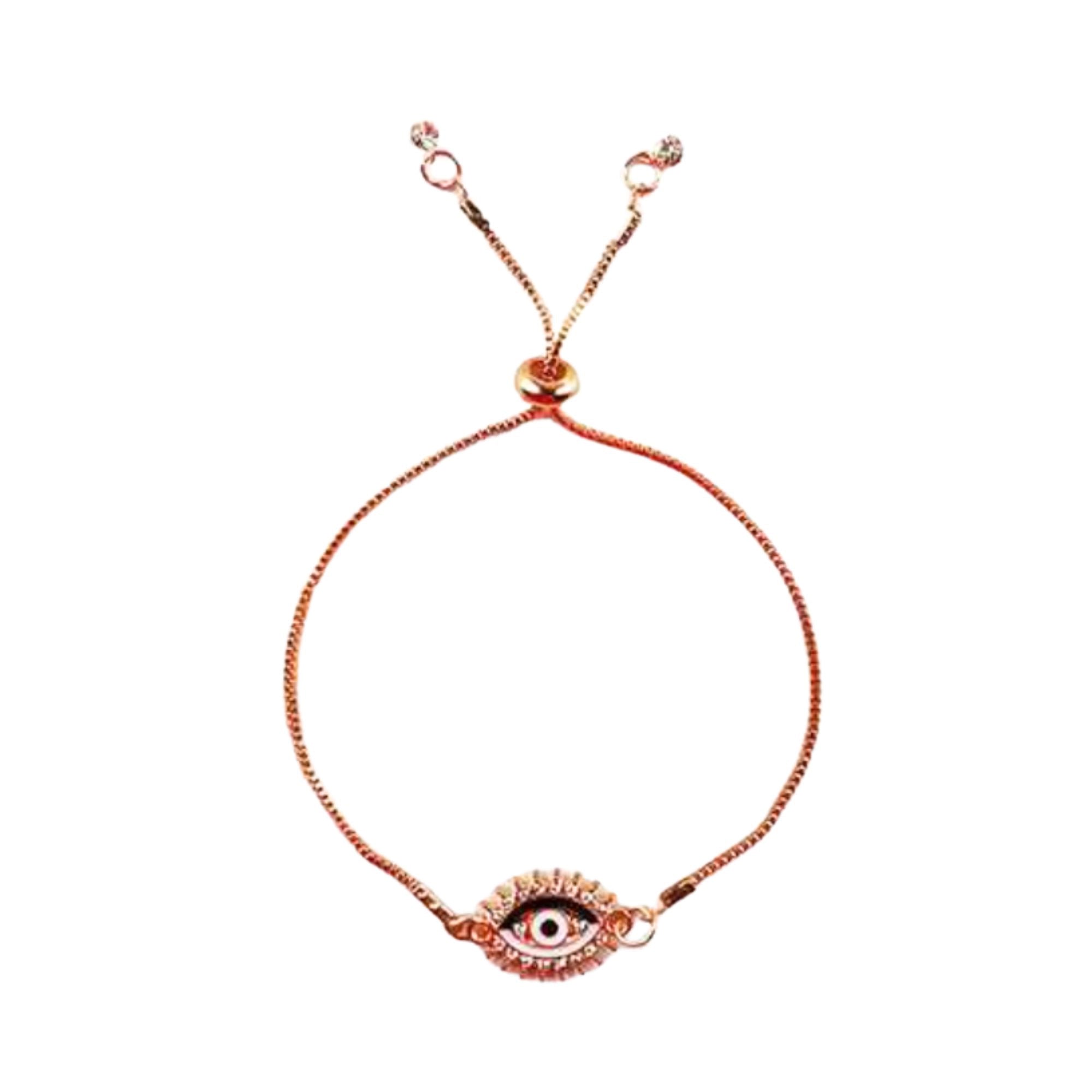 Glam Protection! Rose Gold Evil Eye Bracelet with Pave Detail