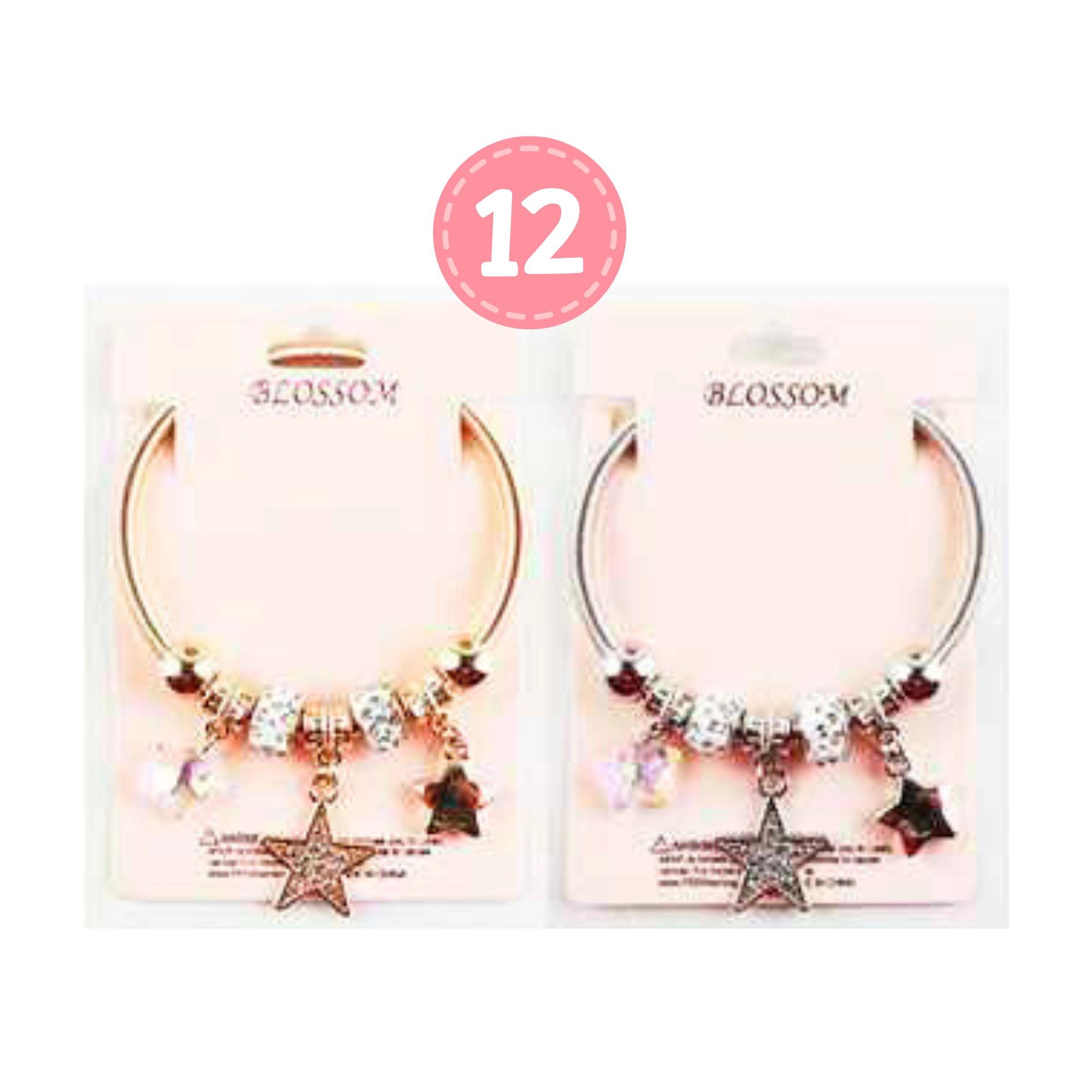 Celestial Sparkle Star Charm Open Bangle Bracelet