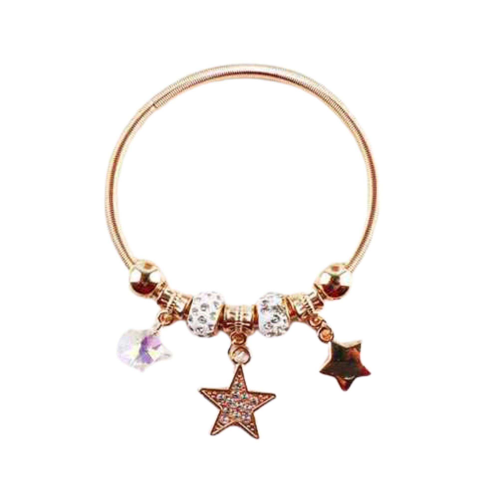 Celestial Sparkle Star Charm Open Bangle Bracelet