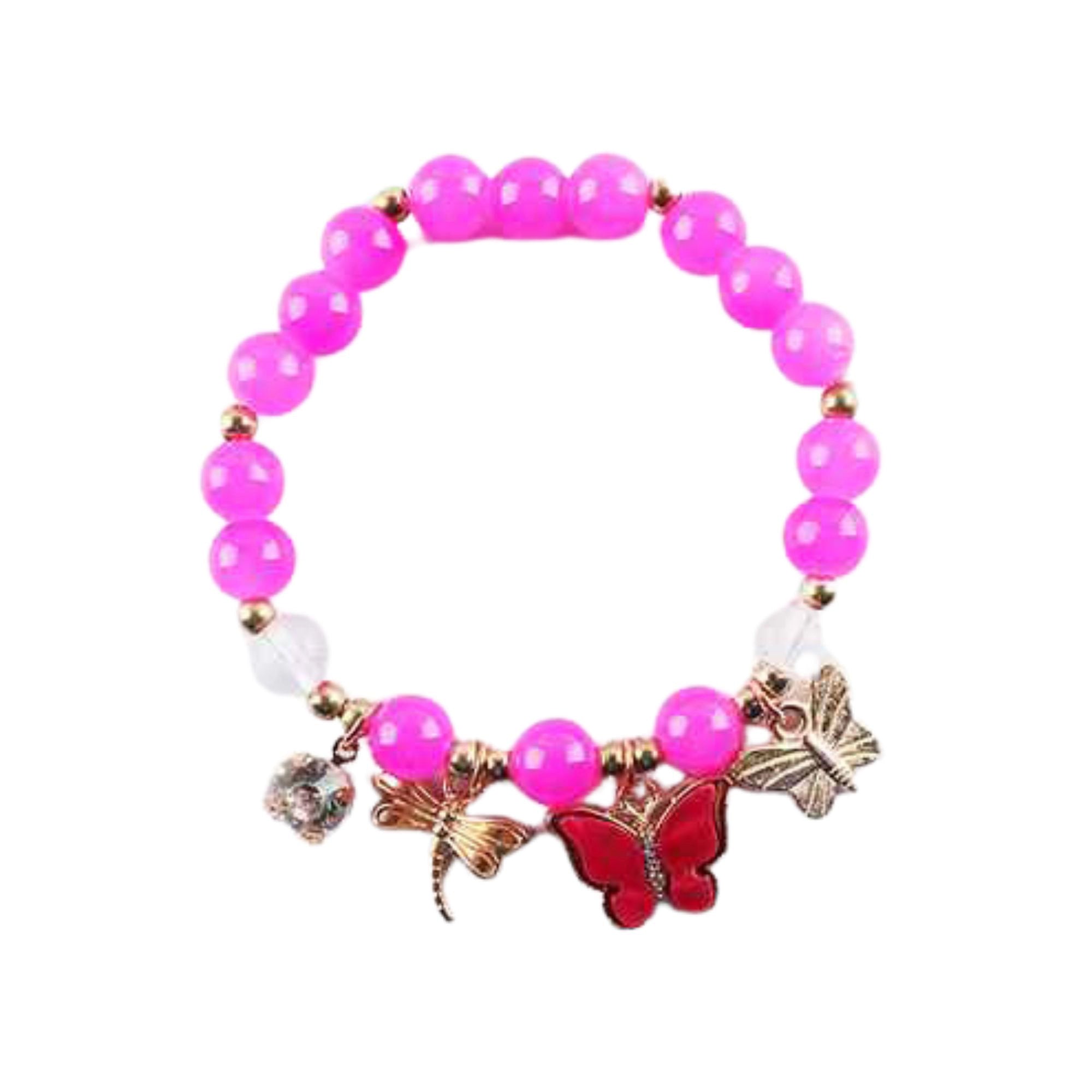 Beaded Charm Bracelet for Girls - Butterfly & Dragonfly Dangles Bright Colors