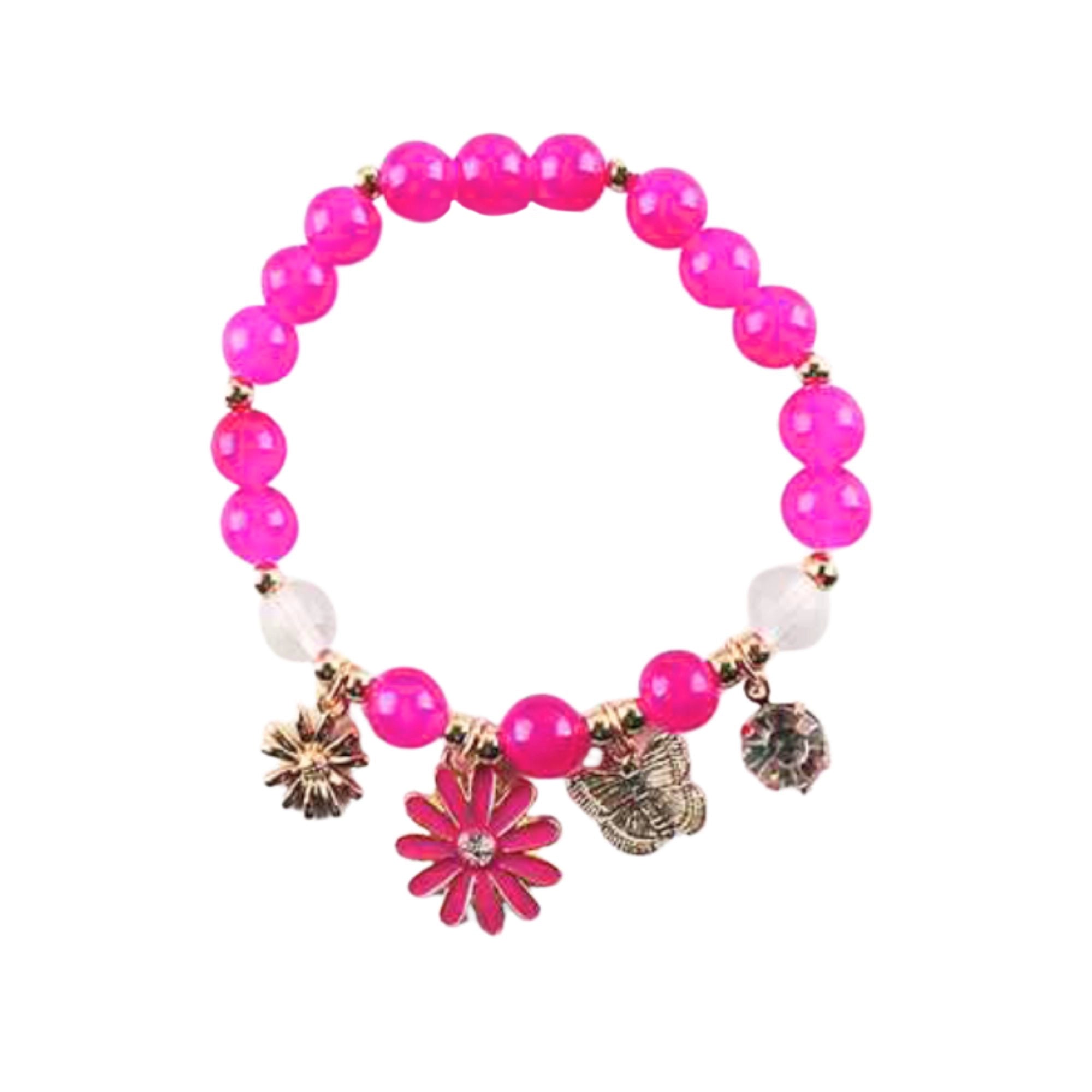Beaded Charm Bracelet with Flower and Butterfly Charms – Fun Stretch Bracelet for Women and Girls