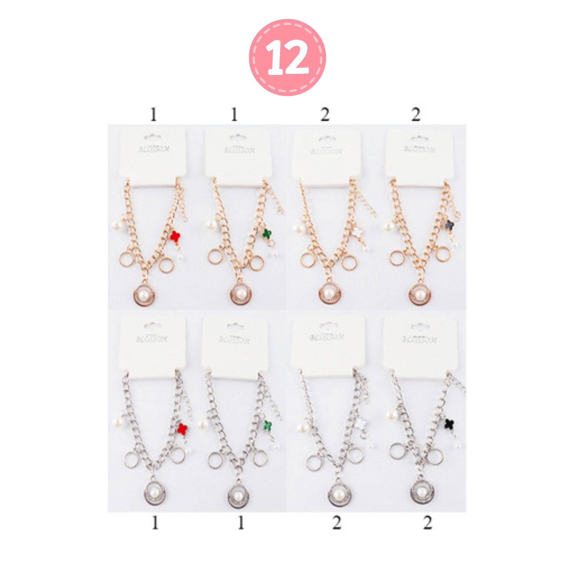 Elegant Charm Chain Bracelet - Pearl, Clover & Pave Accents