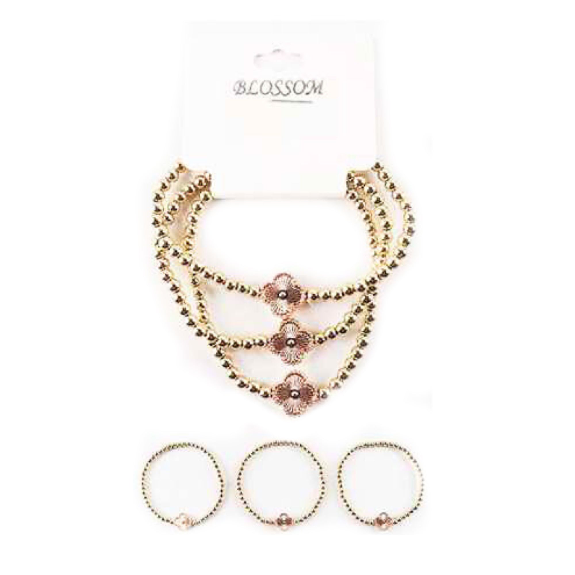 Multi-Strand Beaded Bracelet with Sparkling Clover Charms