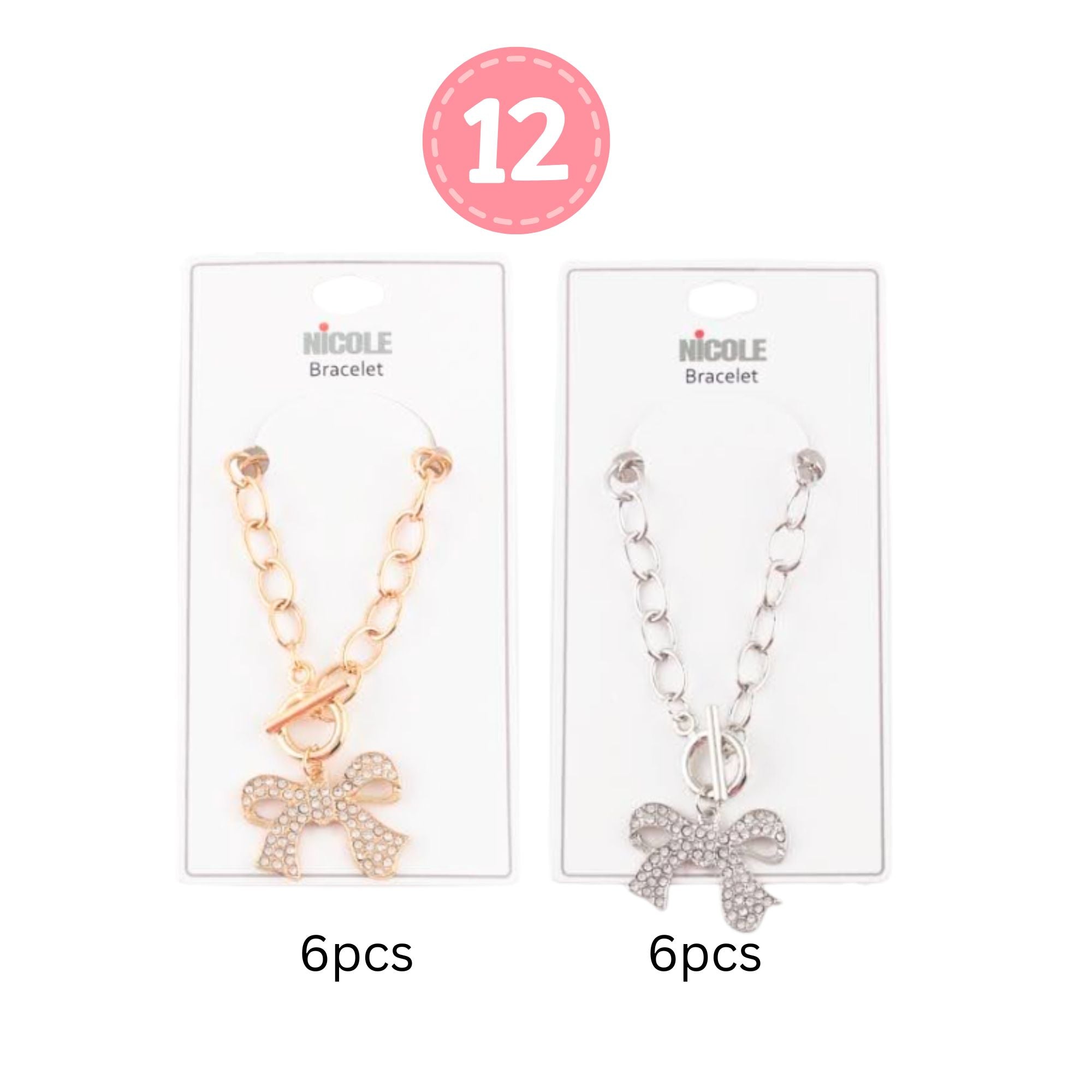 Bold Glam: Crystal Bow Charm Bracelet with Chunky Chain