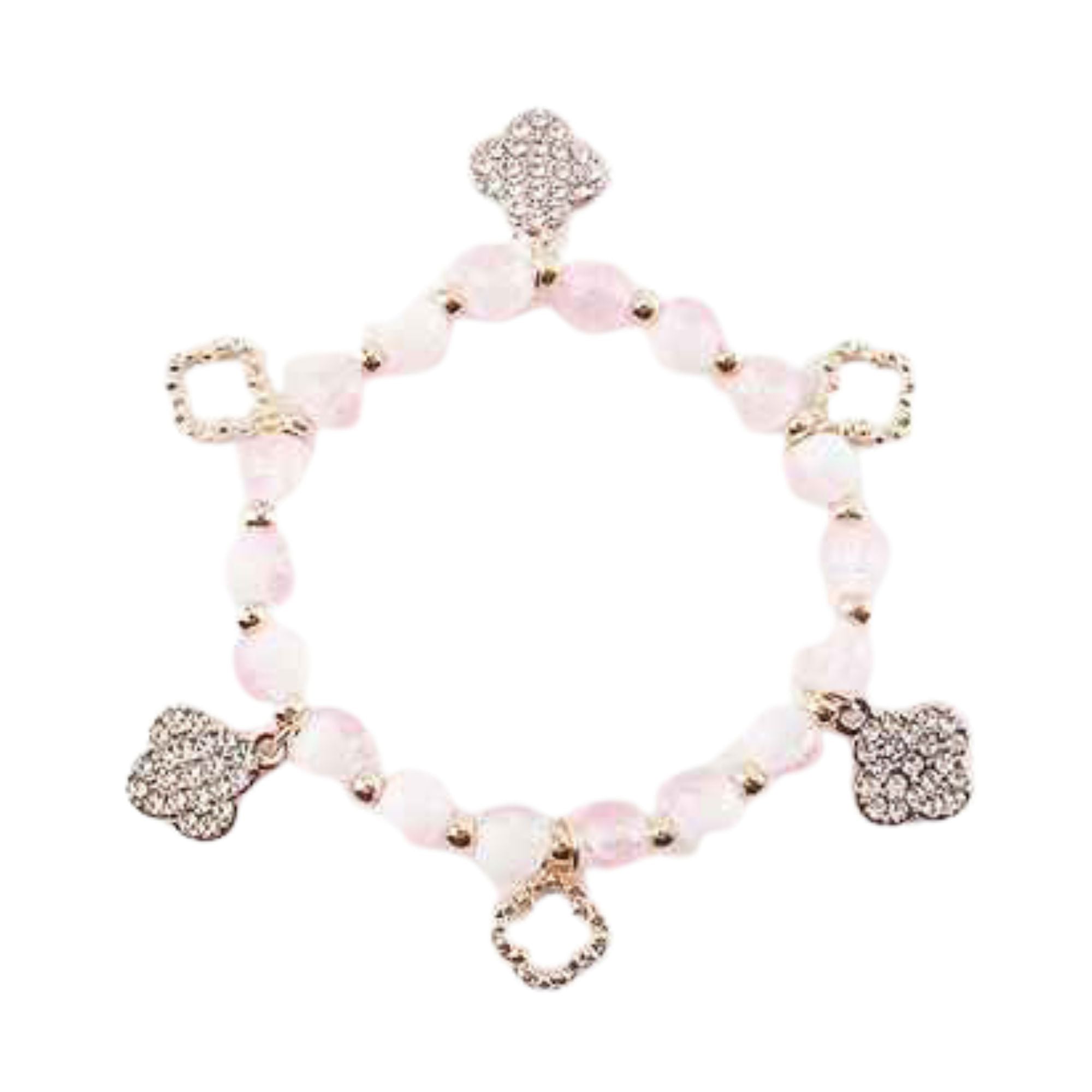 Beaded Clover Charm Bracelet – Sparkling Rhinestone Accents