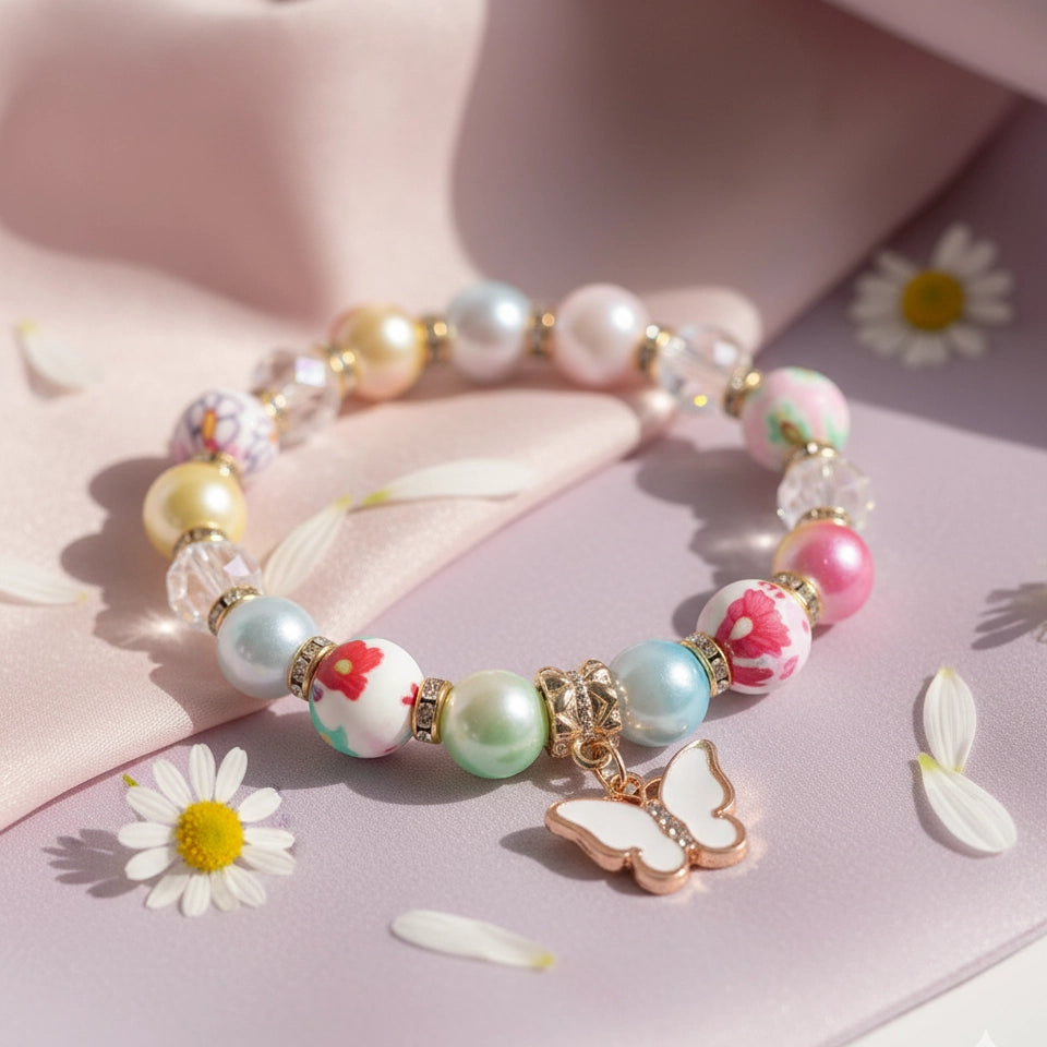 Pastel Floral Butterfly Stretch Bracelet