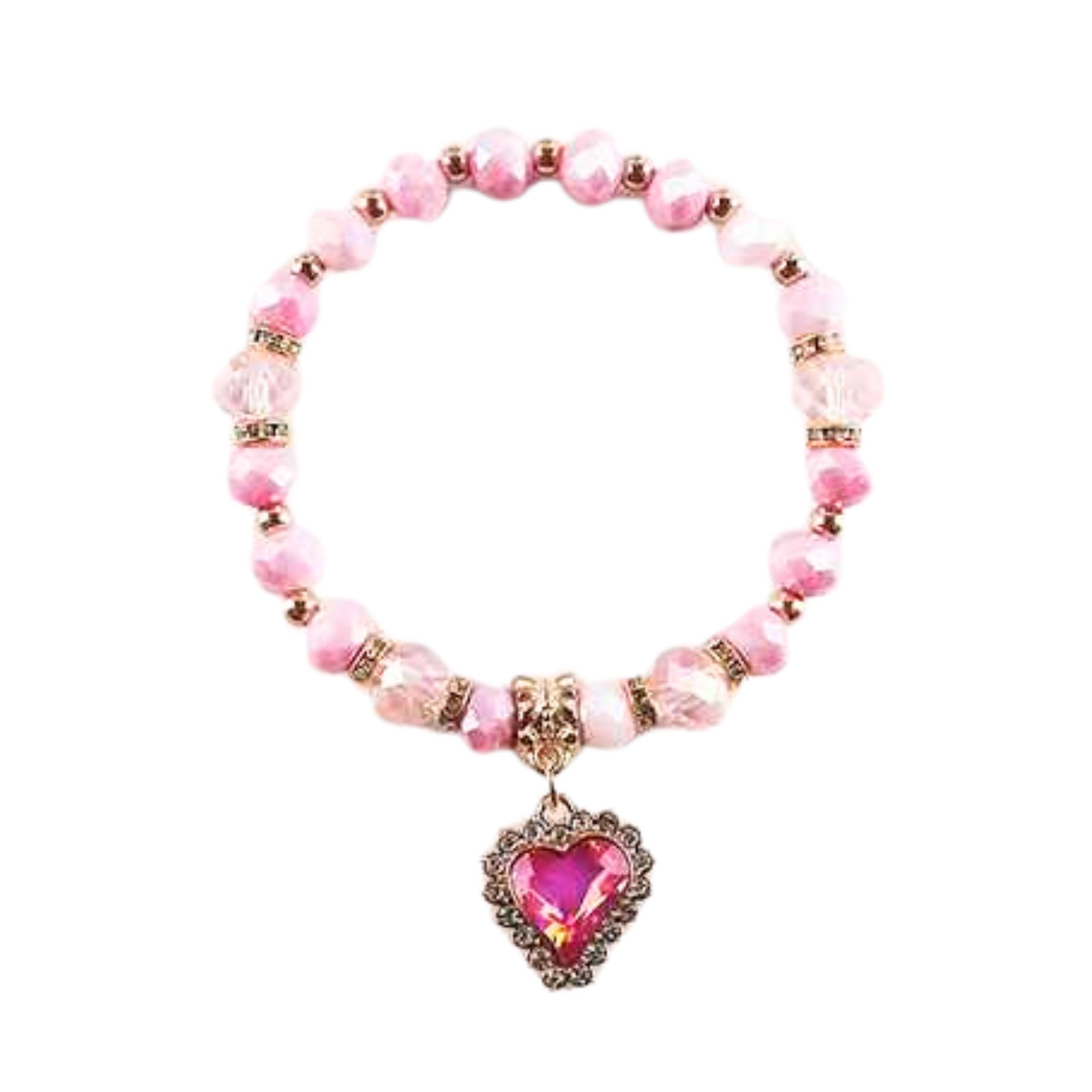 Crystal Heart Charm Beaded Bracelet