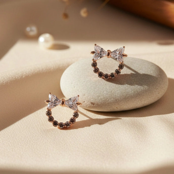 Sparkling Promise: Cubic Zirconia Bow Wreath Studs