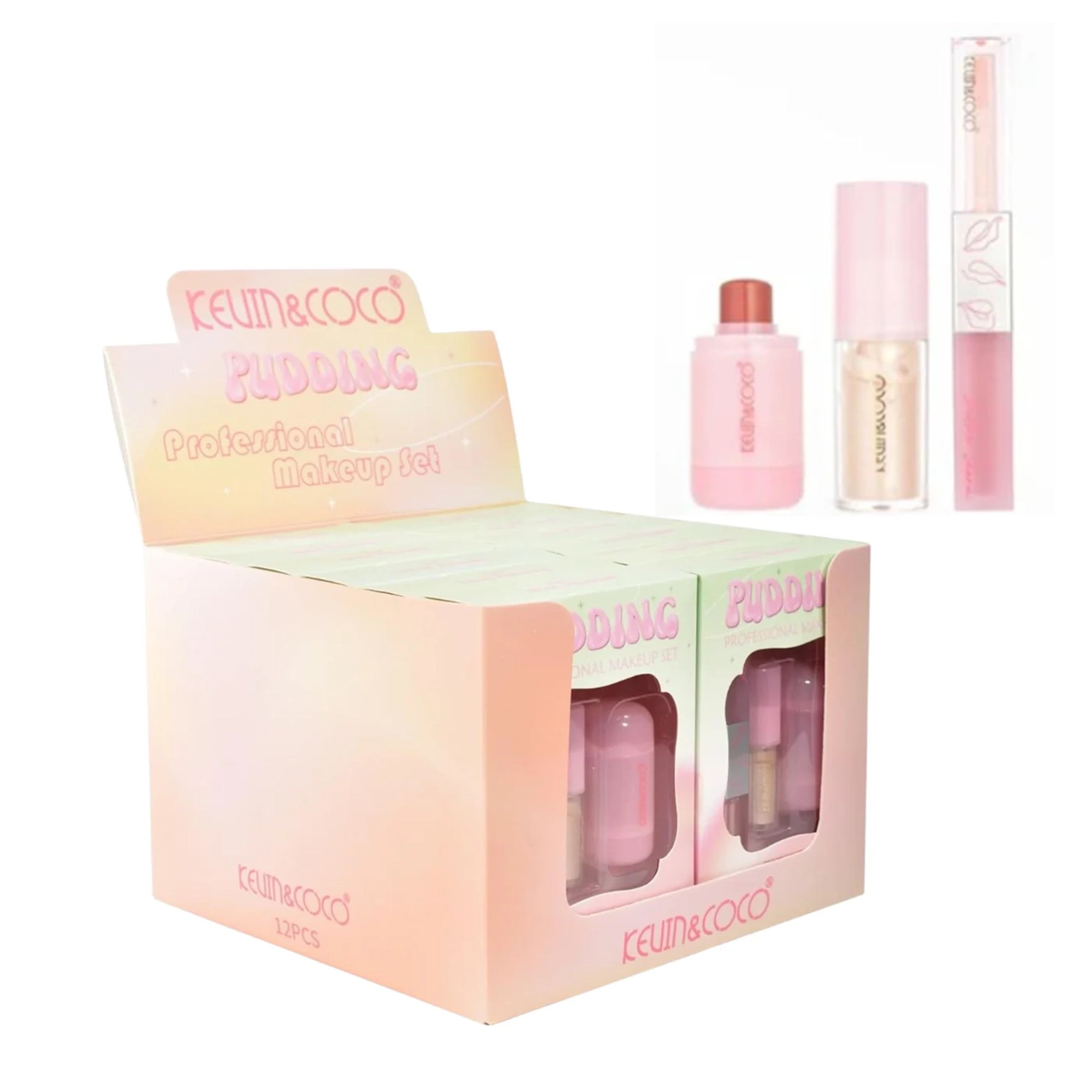 Kevin&Coco - Pudding Professional Makeup Set (Lip/Liquid Highlight/Cream Blush) - A