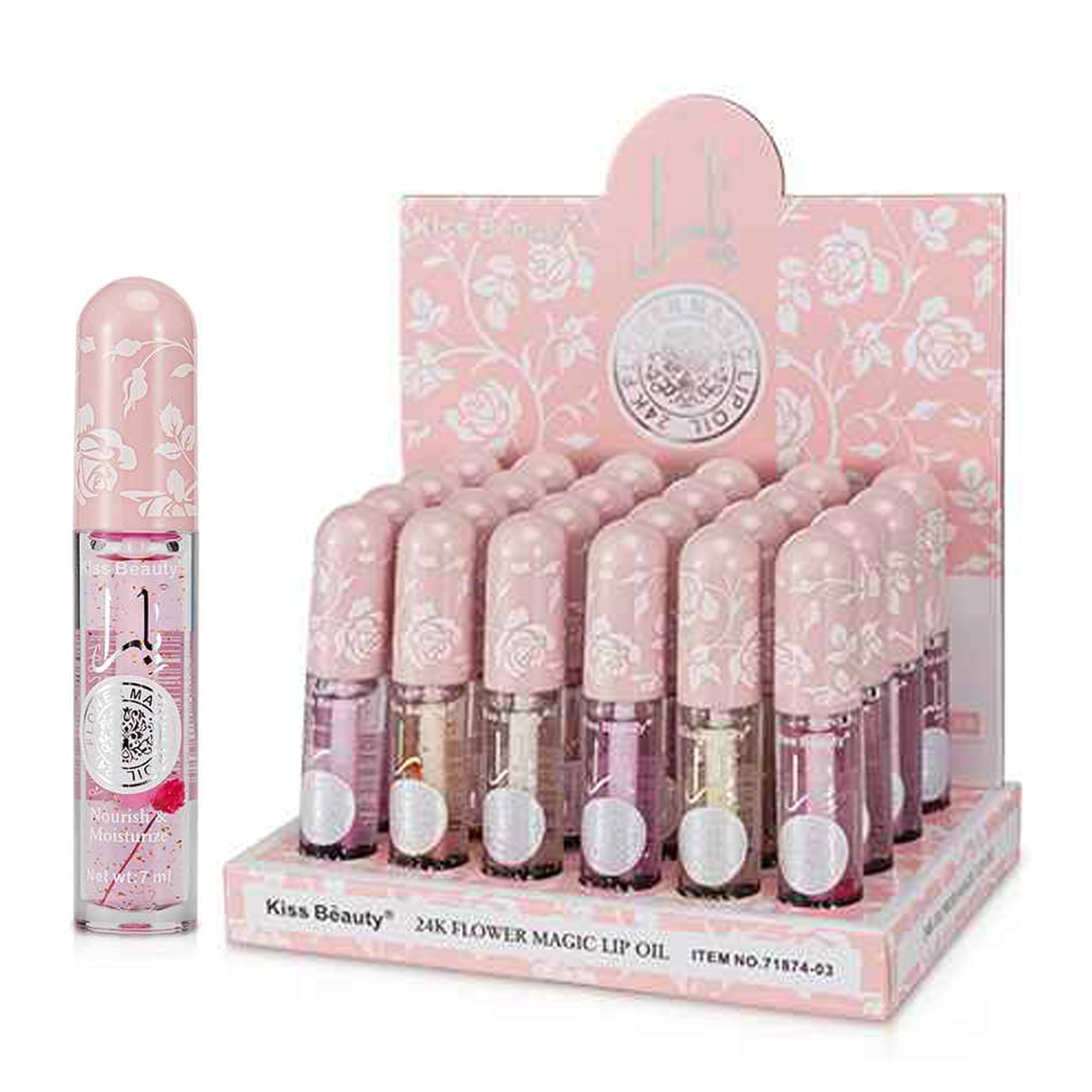 Kiss Beauty 24K Flower Magic Lip Oil Bulk Set (24-Piece Display