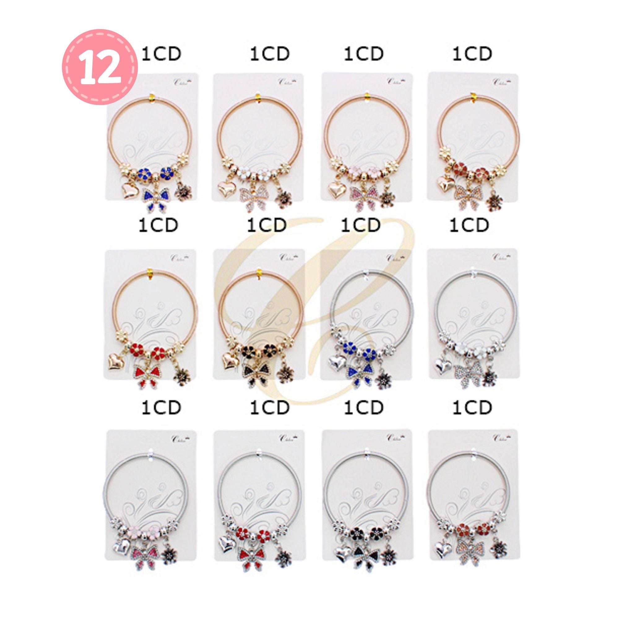 Dainty Multicolor Blossom Charm Bangle - Spring Wire Bracelet