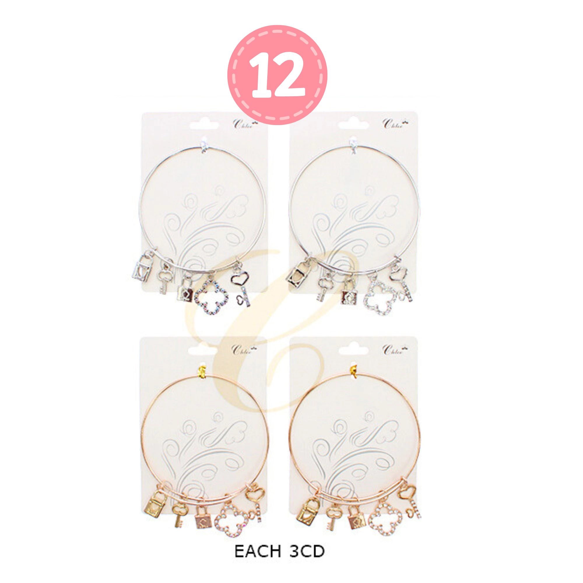 Lock & Key Charm Bangle with Sparkling Clover