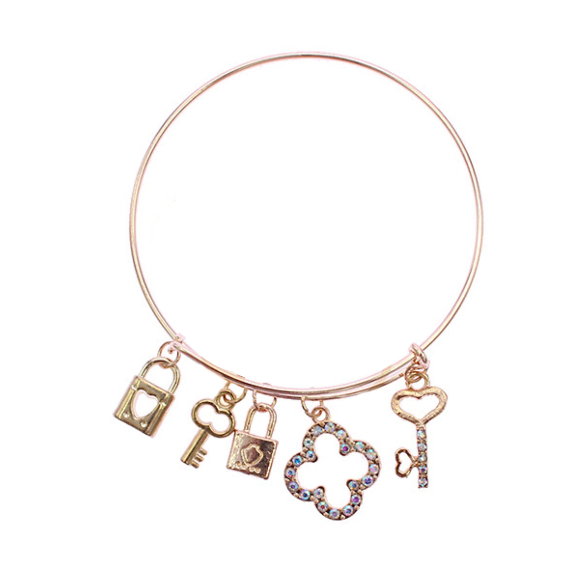 Lock & Key Charm Bangle with Sparkling Clover