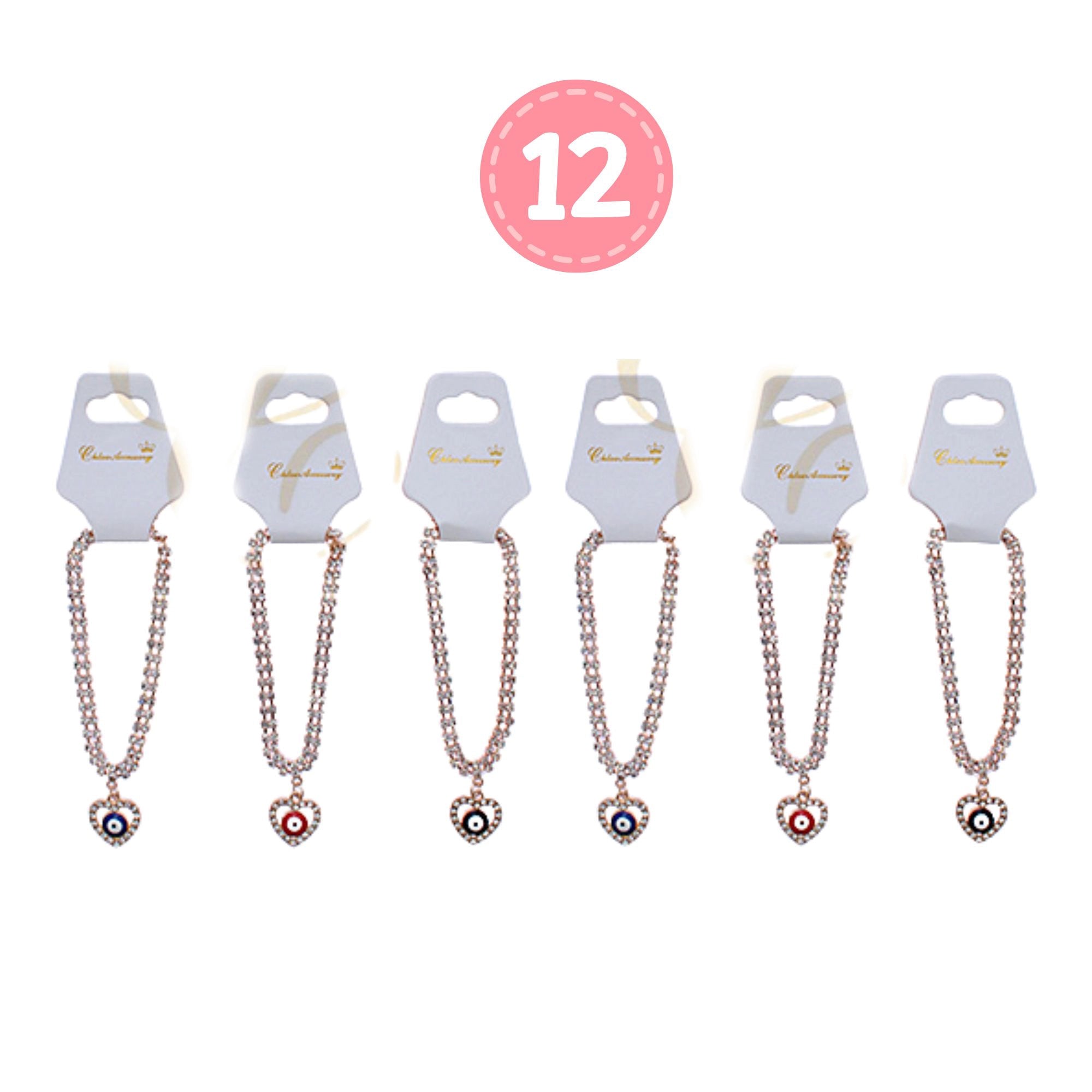 Fashion Rhinestone Evil Eye Heart Charm Bracelet