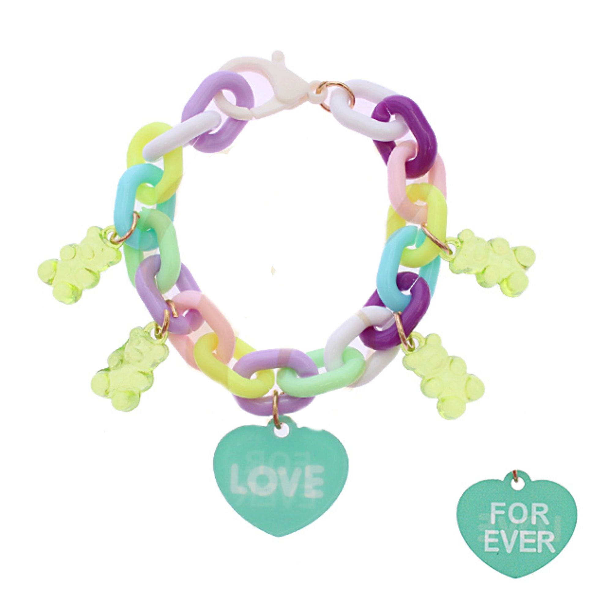 Pastel Gummy Bear and Heart Charm Bracelet