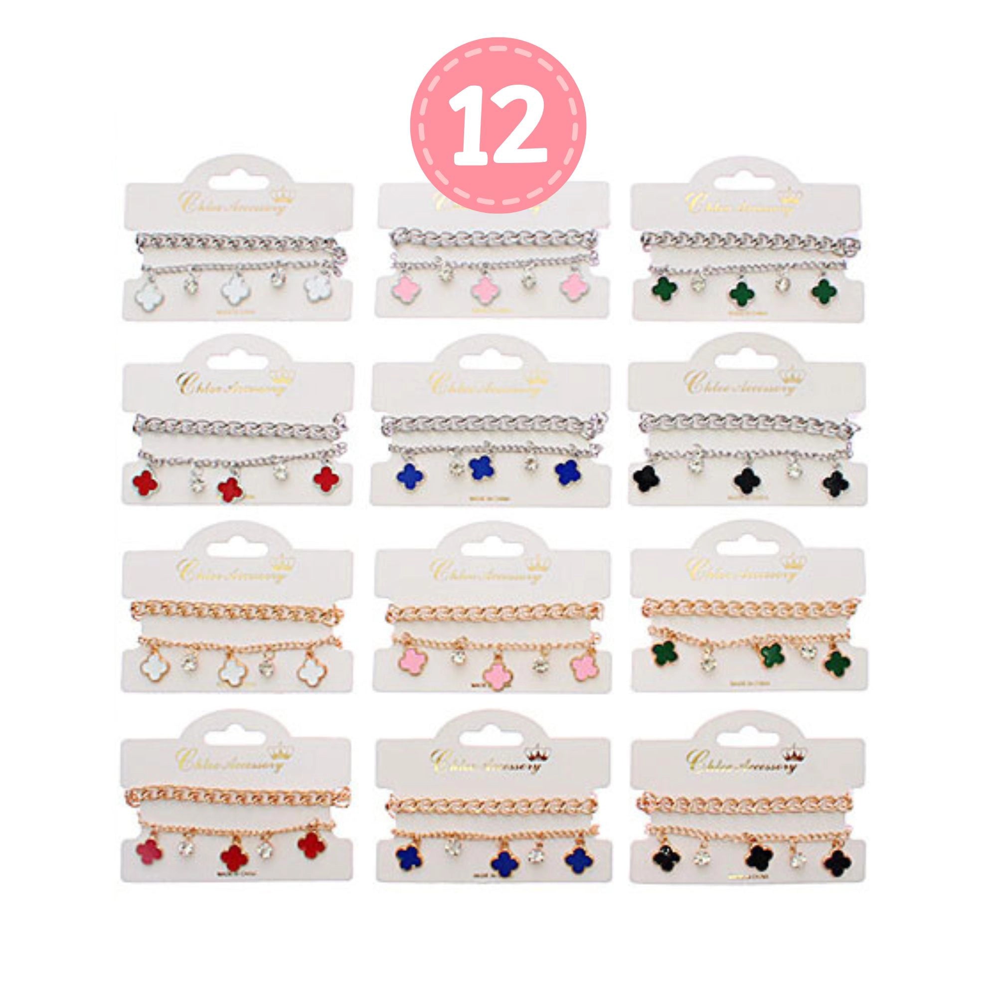 Fashion Jewelry Set Two-Piece Blue Clover and Crystal Stackable Bracelet