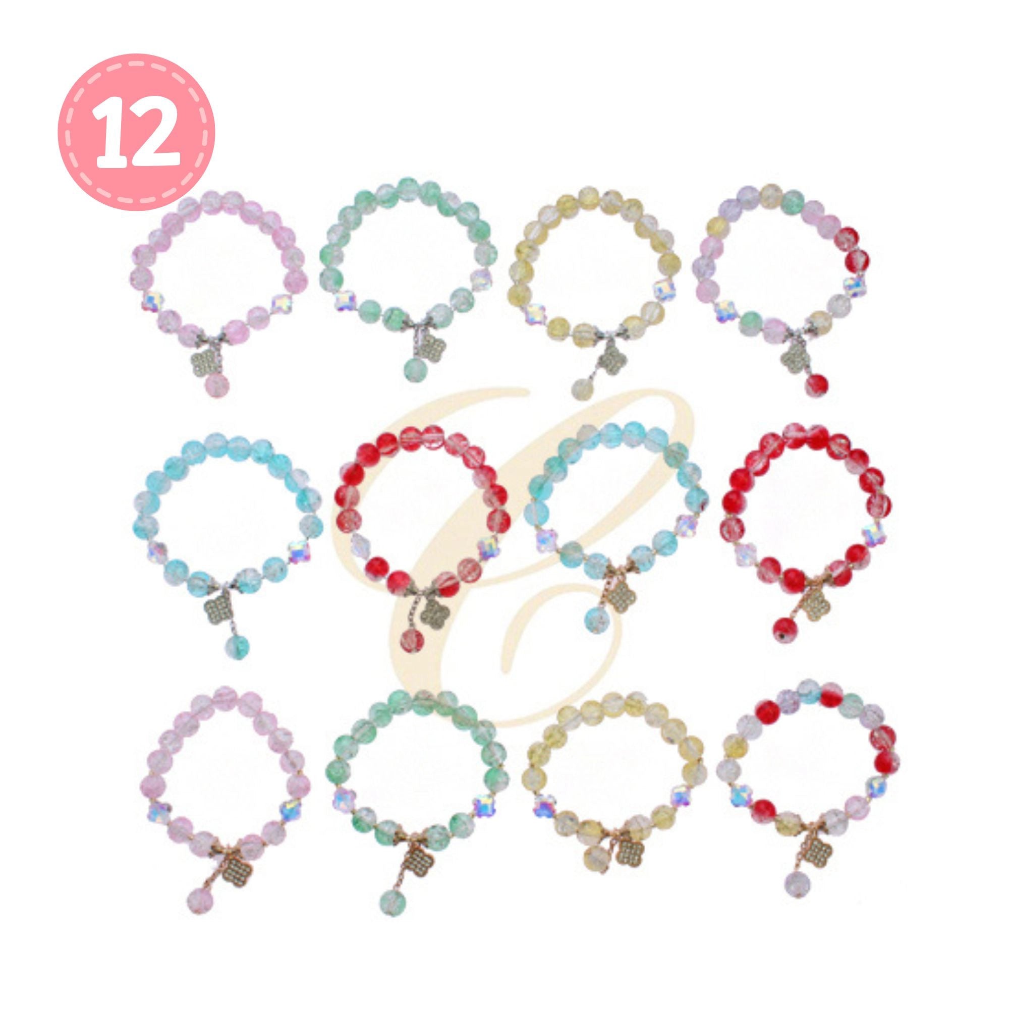 Crystal Beaded Bracelet with Clover Charm