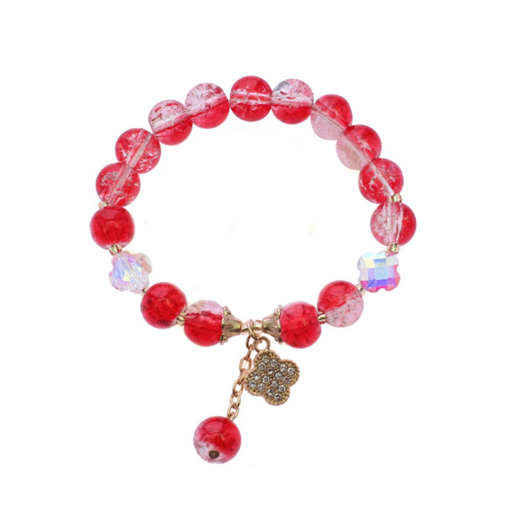 Crystal Beaded Bracelet with Clover Charm
