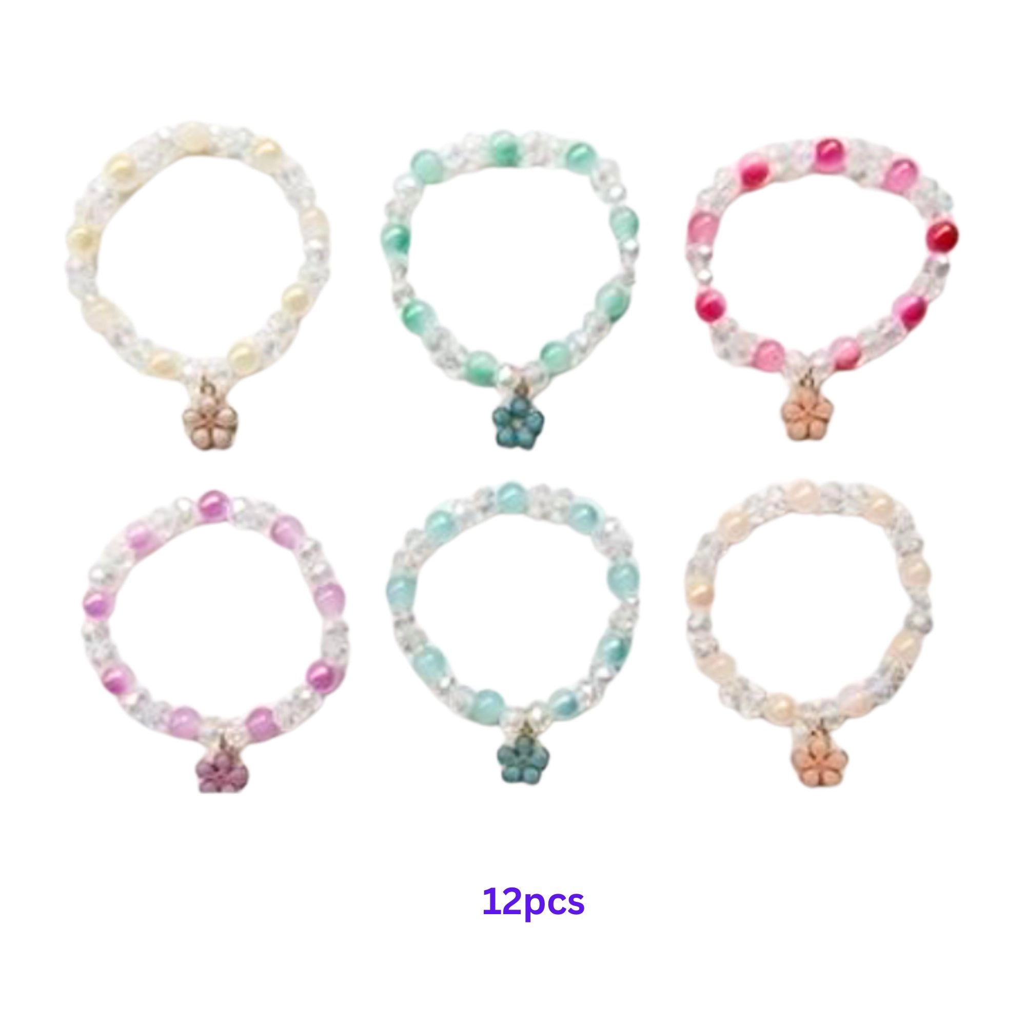 Clear Beaded Bracelet with Flower Charm – Crystal Stretch Bracelet for Women