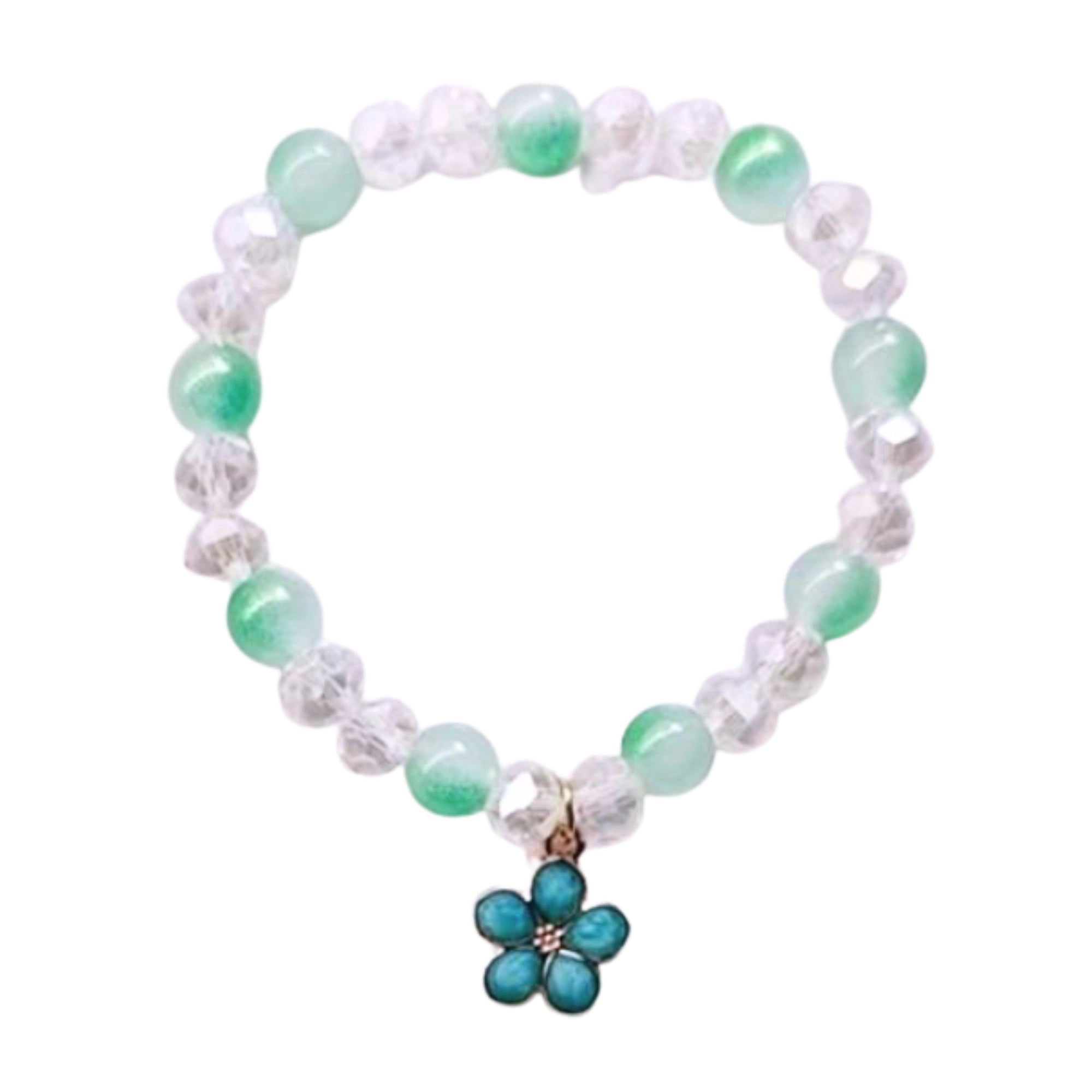 Clear Beaded Bracelet with Flower Charm – Crystal Stretch Bracelet for Women