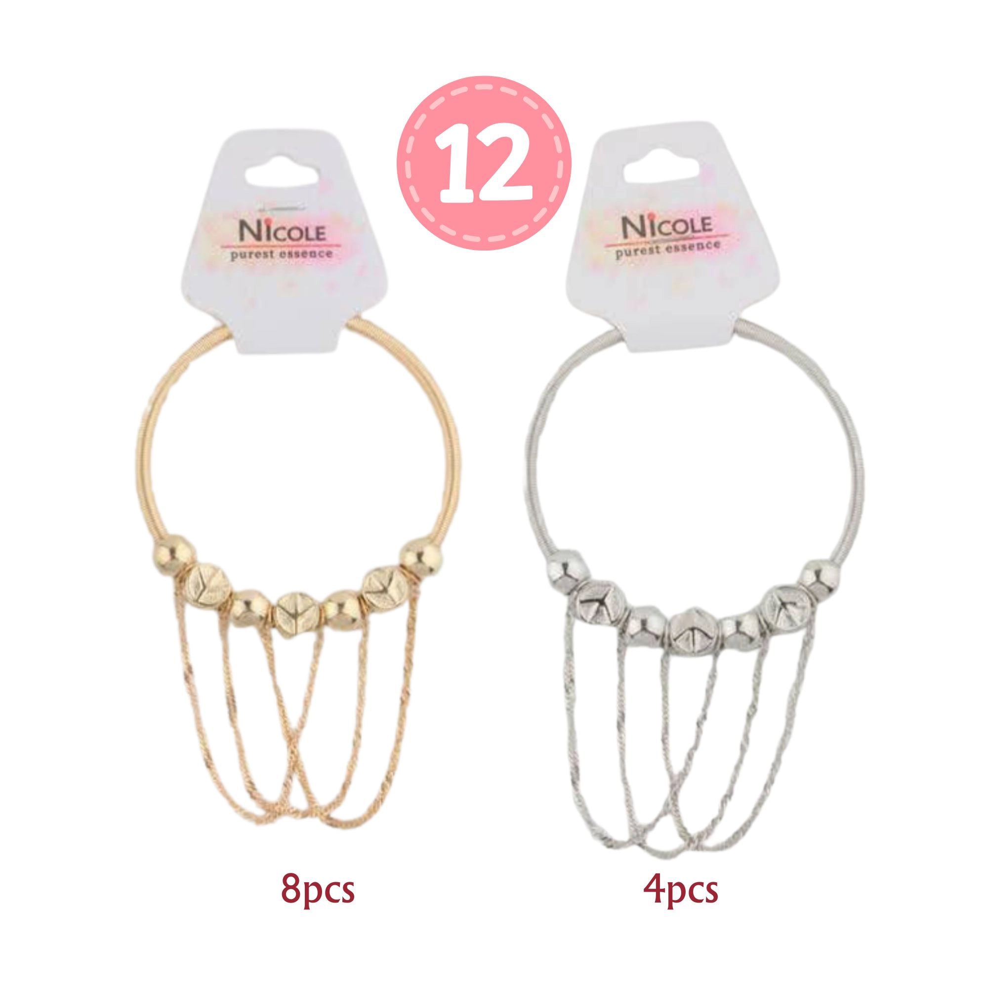 Eelegant Chunky Gold tone Coil Bracelet with Chain Dangles