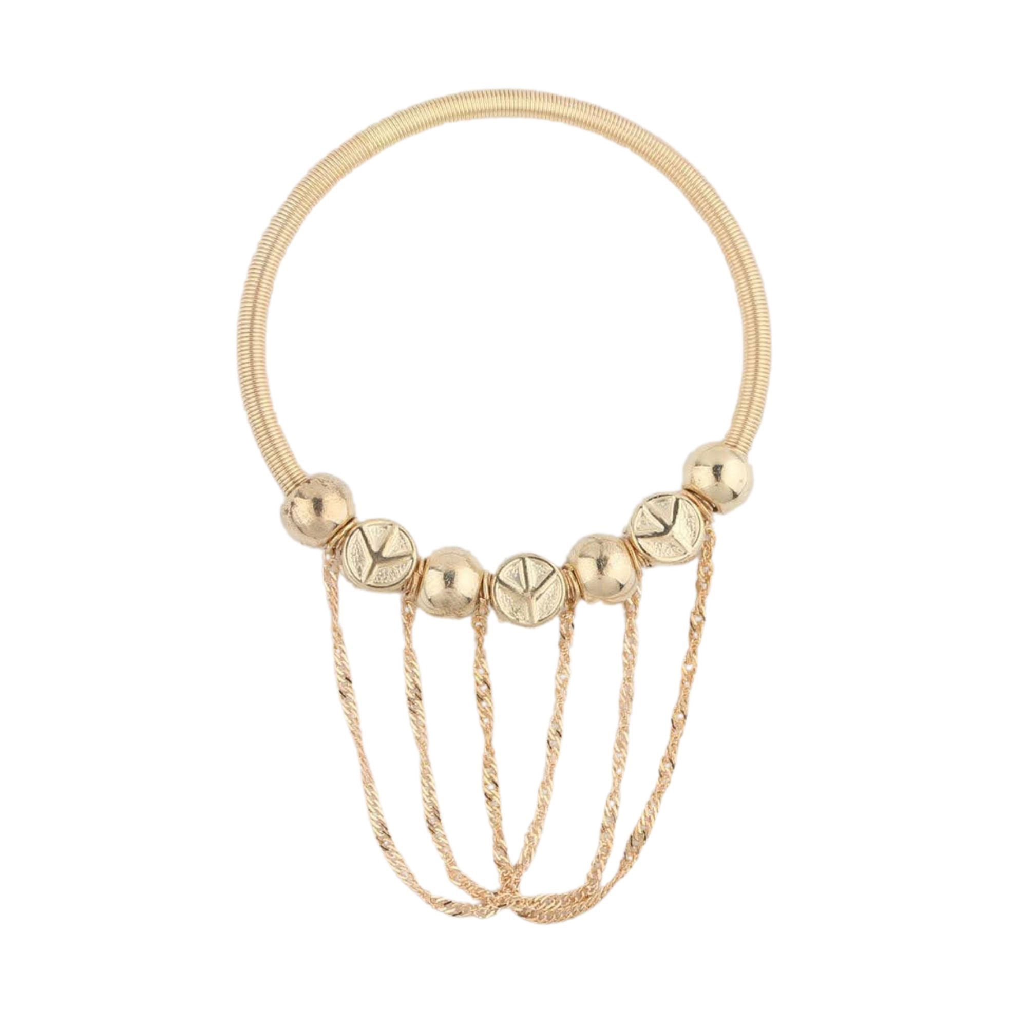 Eelegant Chunky Gold tone Coil Bracelet with Chain Dangles