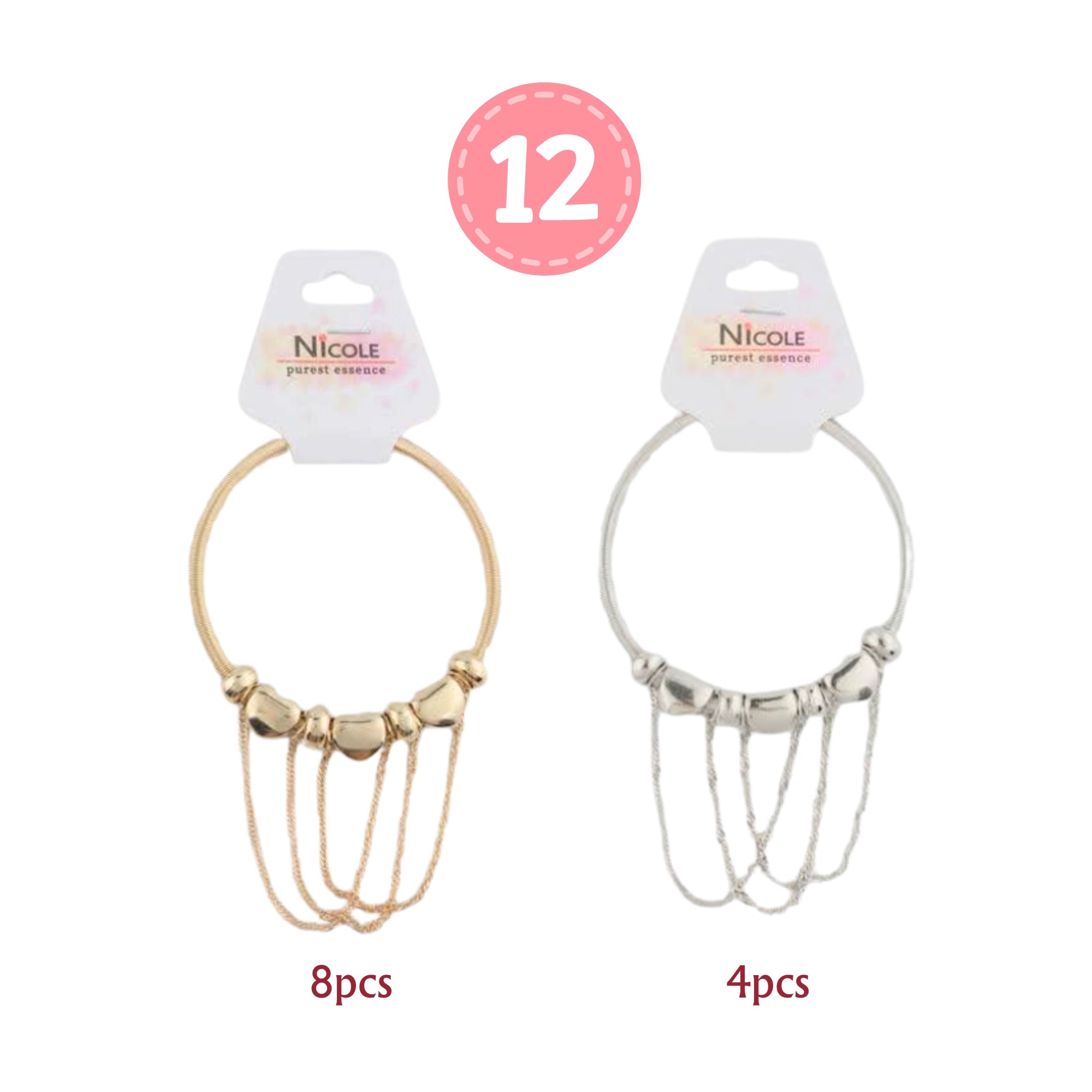 Chunky Gold tone Coil Bracelet with Chain Dangles