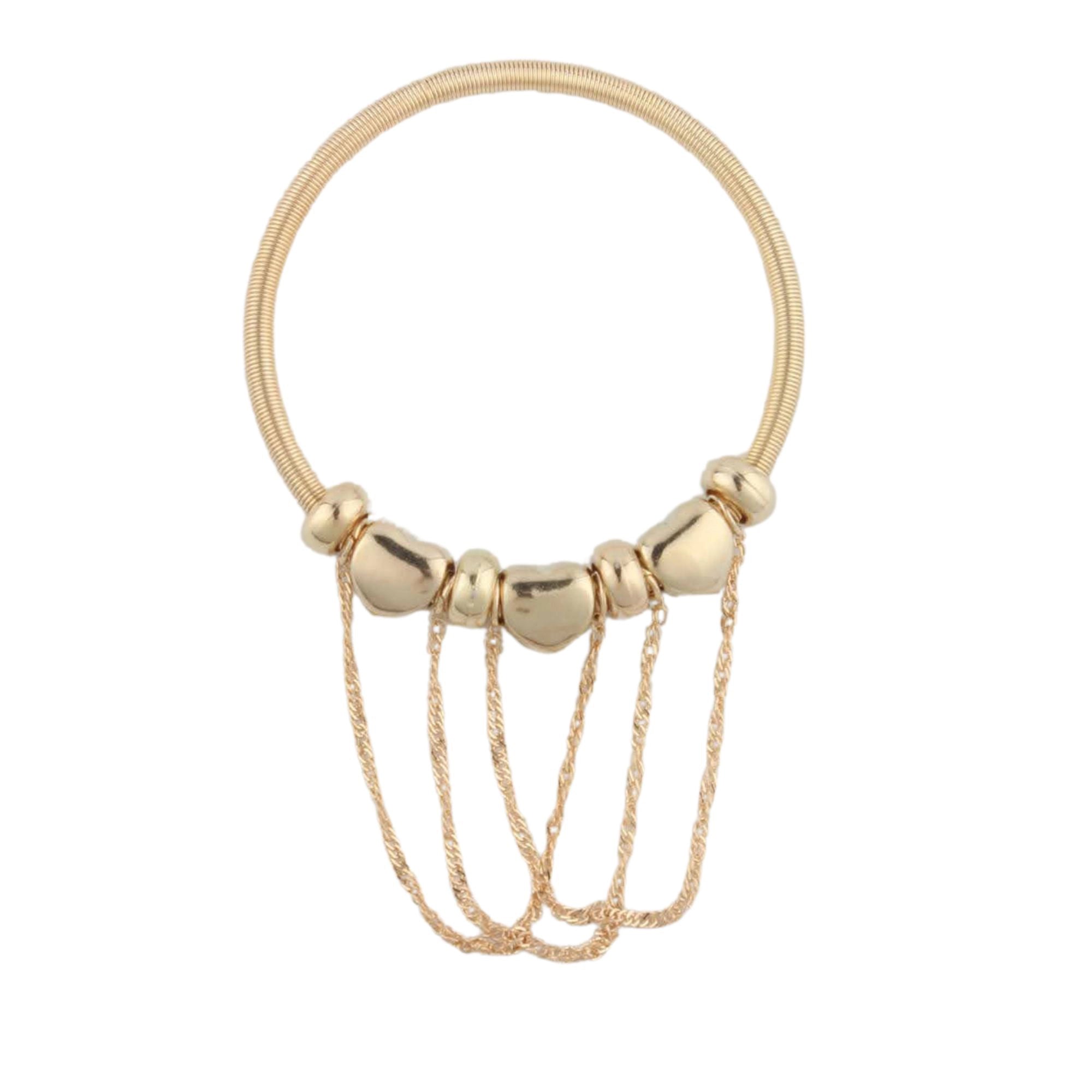 Chunky Gold tone Coil Bracelet with Chain Dangles