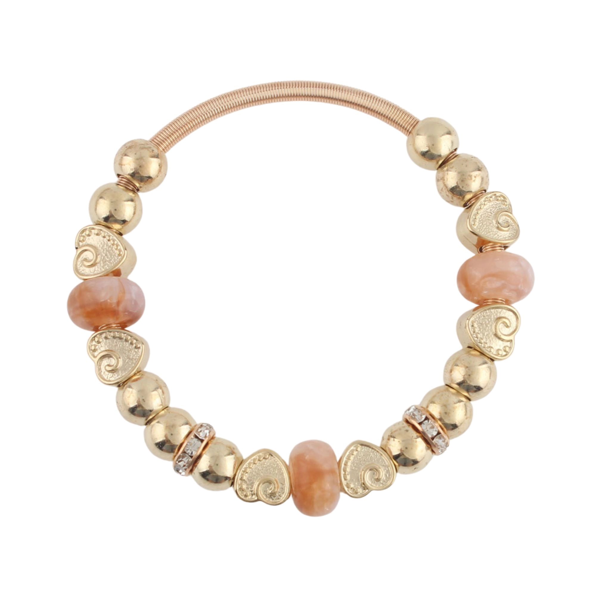 Bohemian Heart Bracelet | Peach Gray & Gold Fashion Jewelry