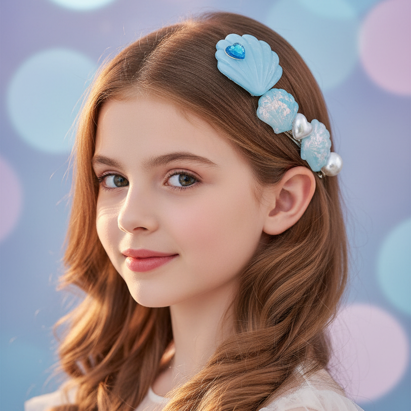 2pc Princess Seashell Hair Clip Set – Ocean Theme Alligator