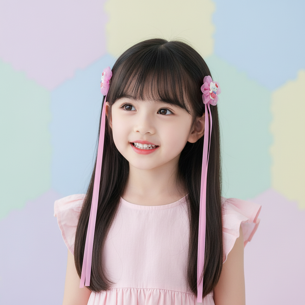 Cute Flower & Ribbon Bow Hair Clips for Little Girls – 35cm Long