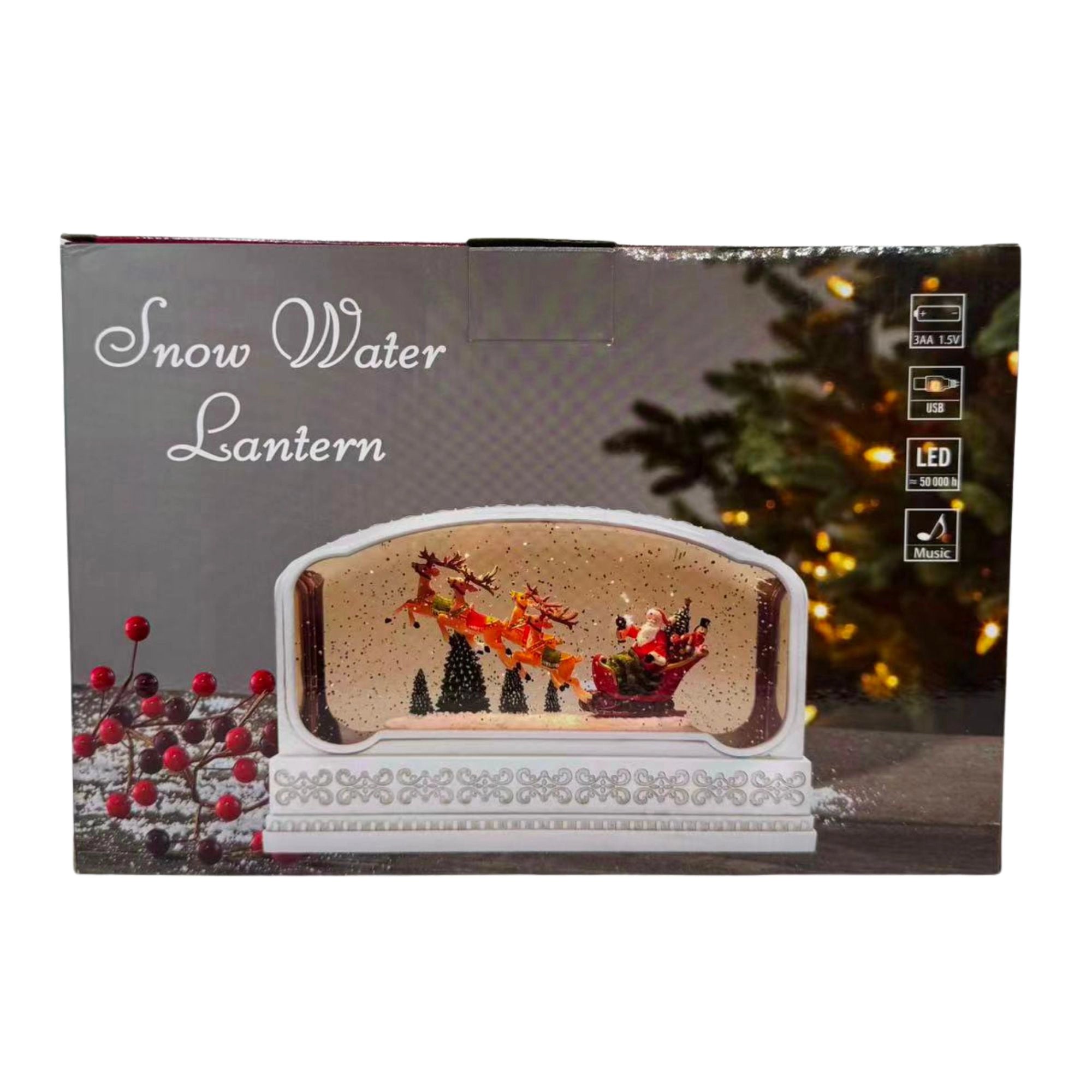 2pc/Box Elegant 11-Inch Wide Horizontal Nativity Snow Water Lantern | LED Lighted Glitter Swirl Christmas Decor