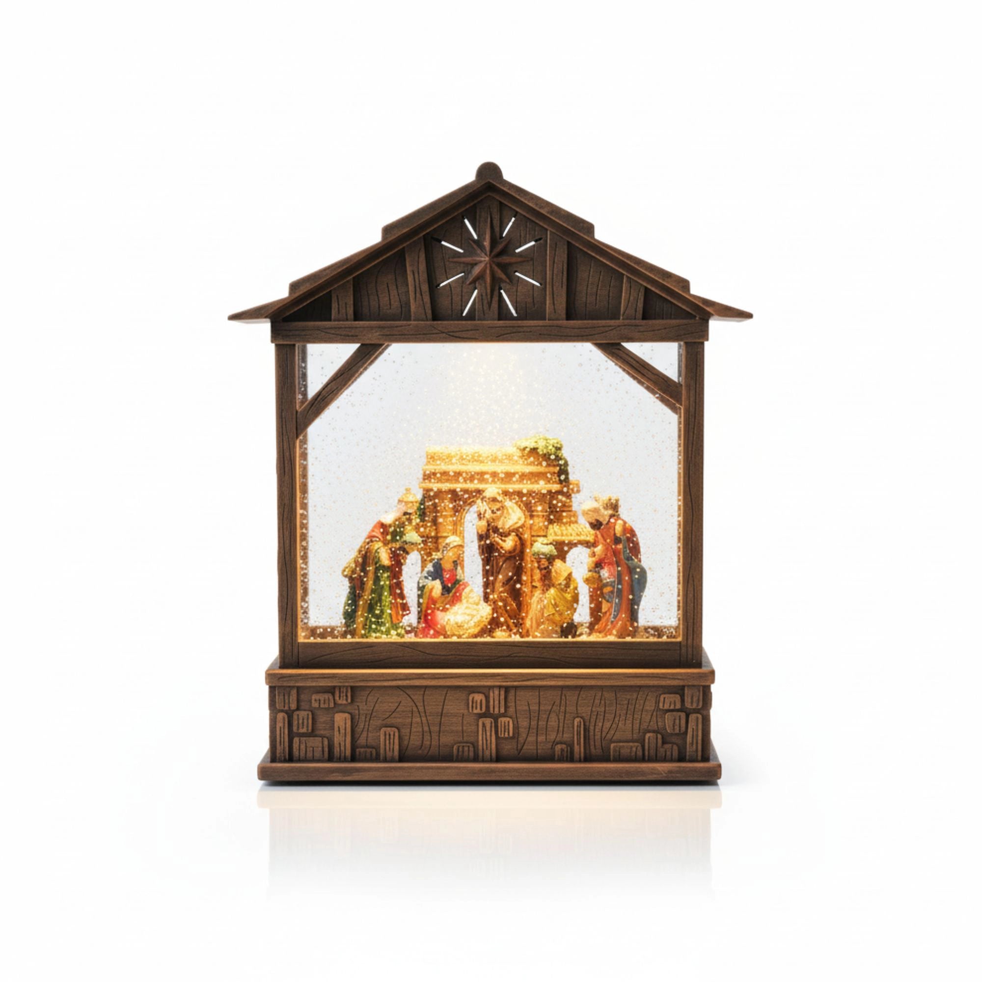 2pc/Box Vintage Nativity Swirling Glitter Water Lantern | LED Christmas Decor