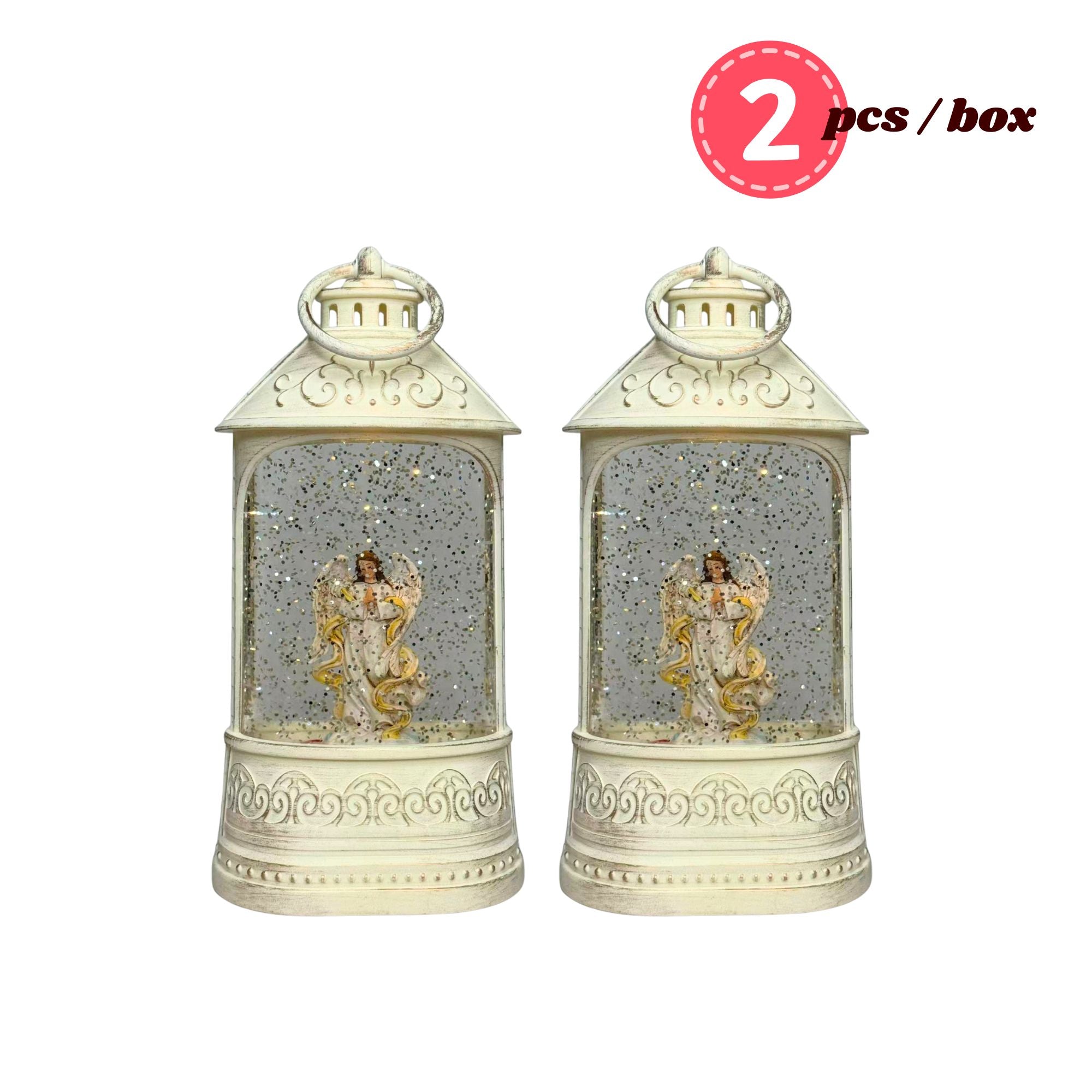 2pc/Box Illuminate Your Holidays! Vintage-Style Angel Lighted Water Lantern with Swirling Glitter