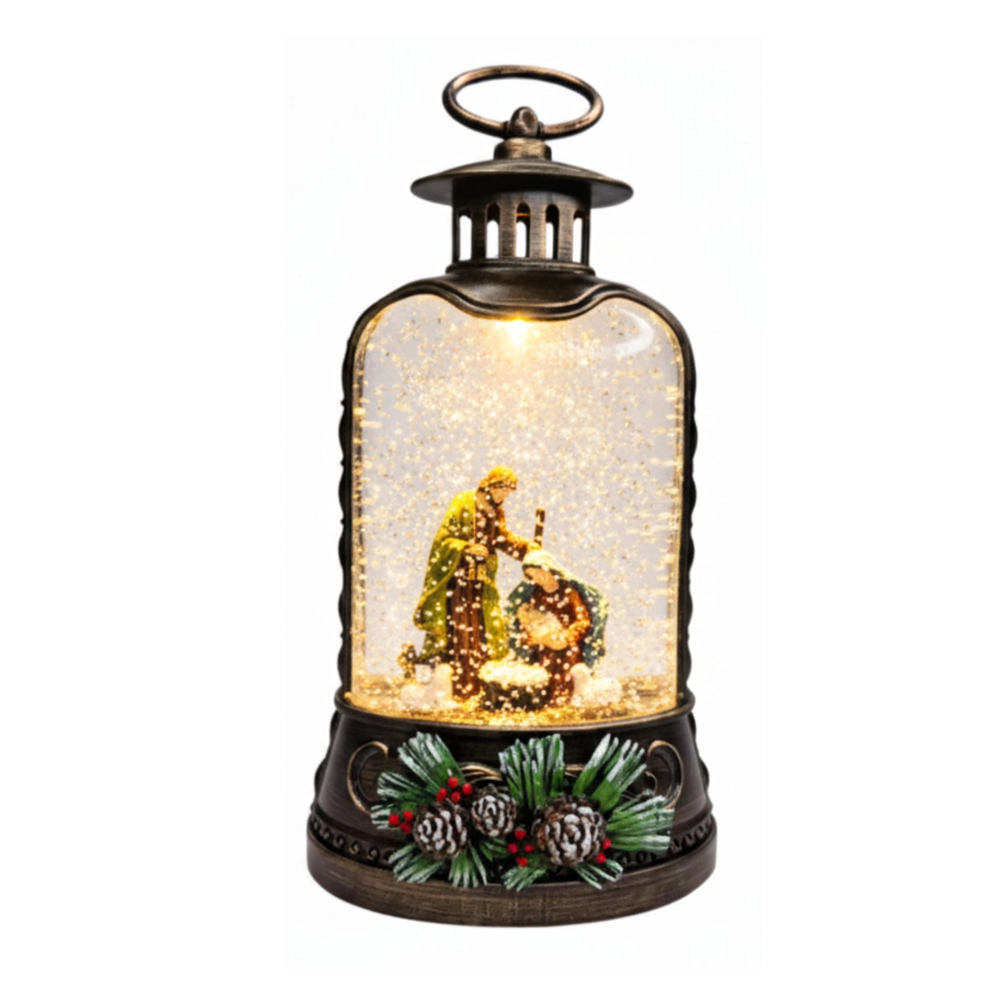 2pc/Box Lighted Nativity Water Lantern: Holy Family Glitter Snow Globe