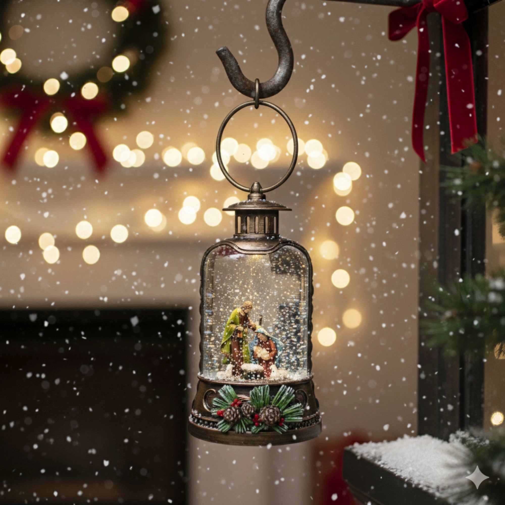 2pc/Box Lighted Nativity Water Lantern: Holy Family Glitter Snow Globe